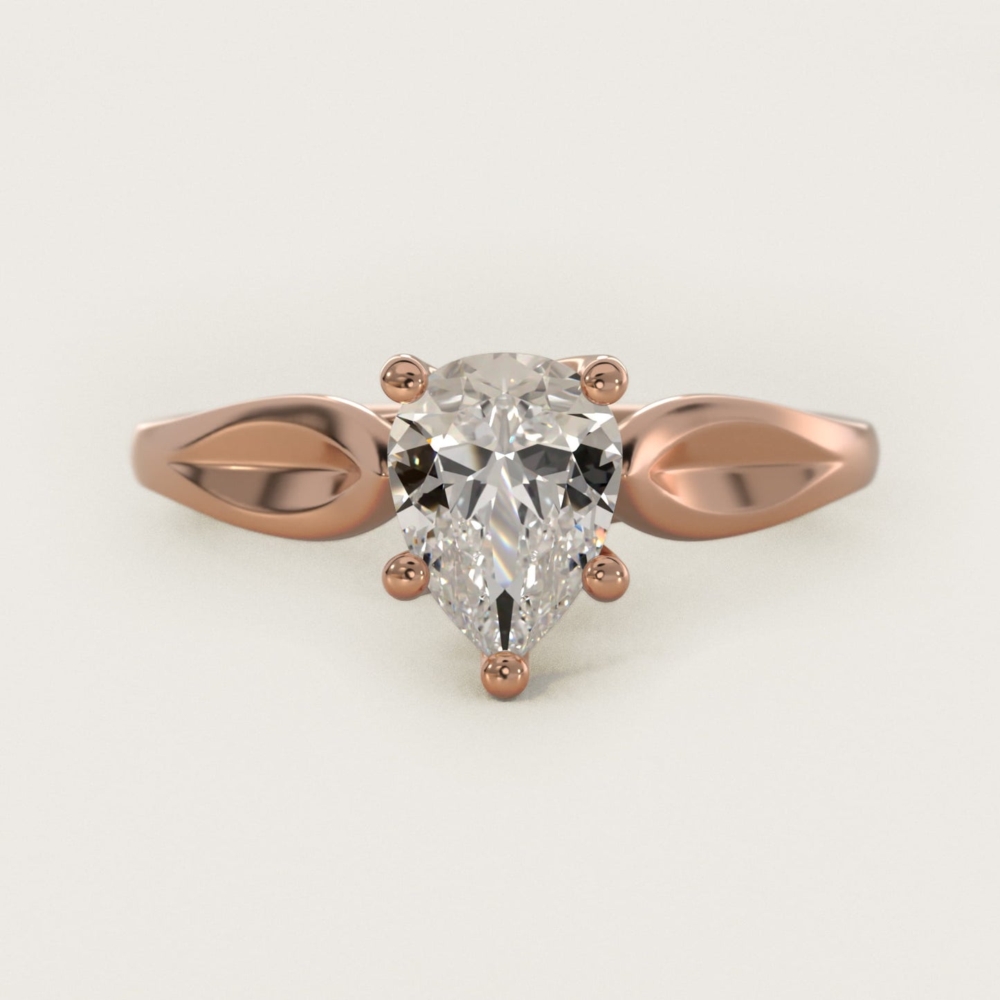 Leaf Solitaire Engagement Ring in 14k Rose Gold - Pear Center