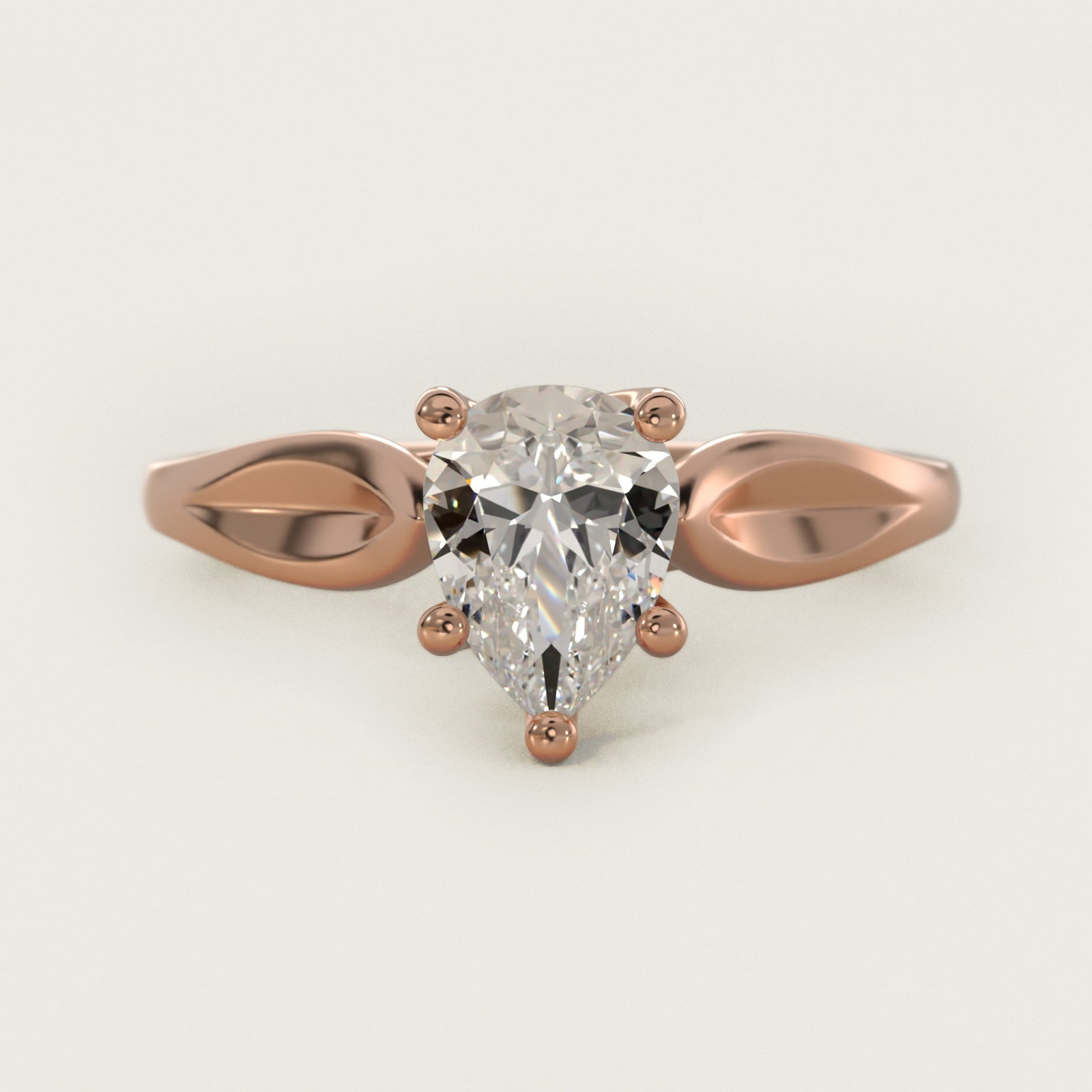 Leaf Solitaire Engagement Ring in 14k Rose Gold - Pear Center