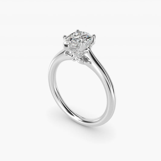 Leaf Solitaire Plus Diamond Engagement Ring in 14k White Gold - Pear Center