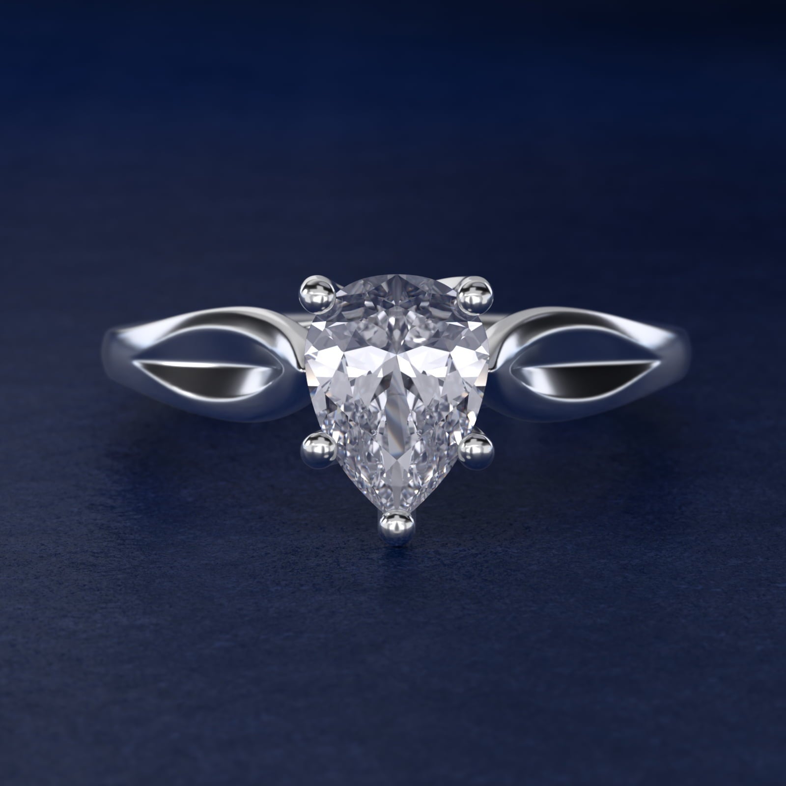 Leaf Solitaire Engagement Ring in 14k White Gold - Pear Center