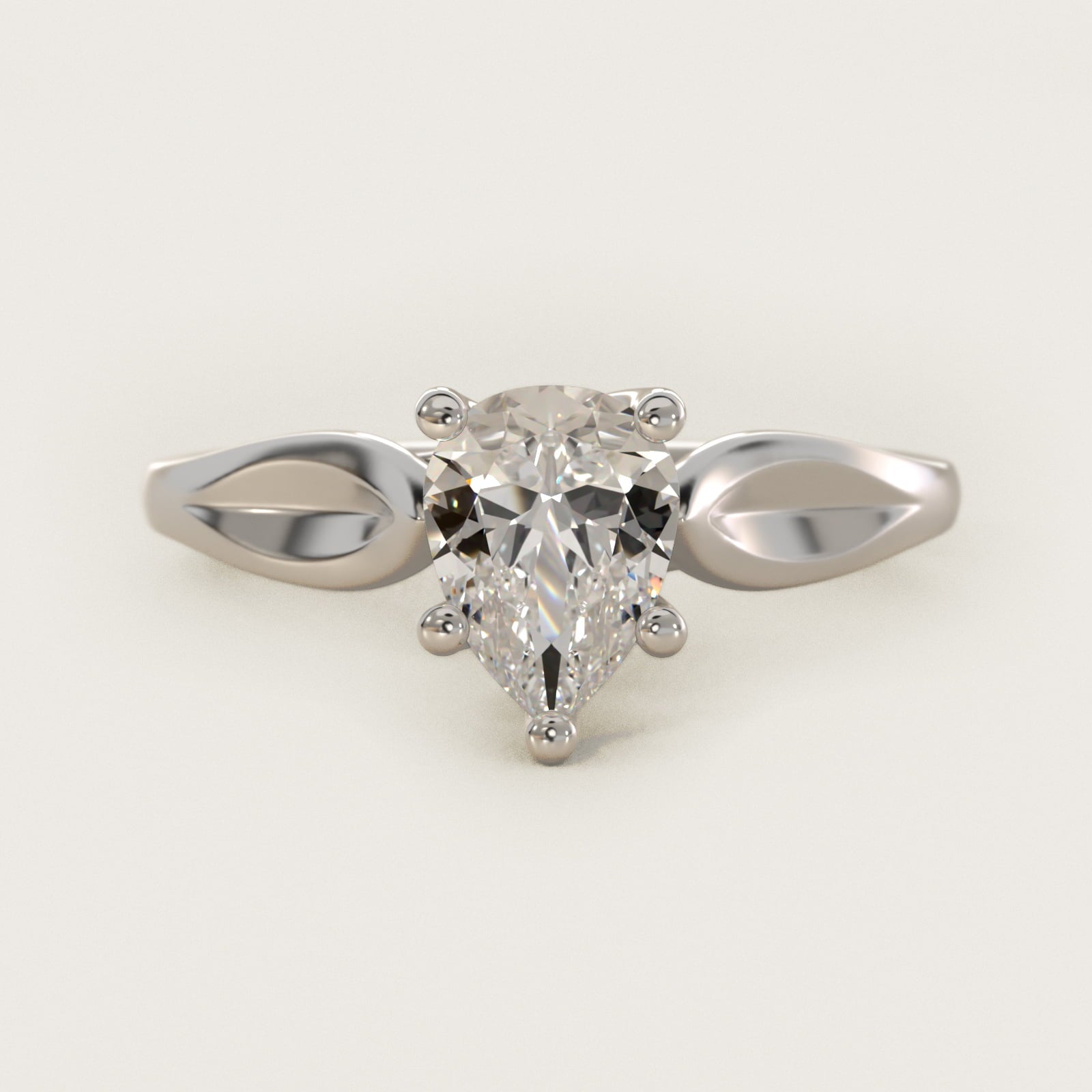 Leaf Solitaire Engagement Ring in 14k White Gold - Pear Center