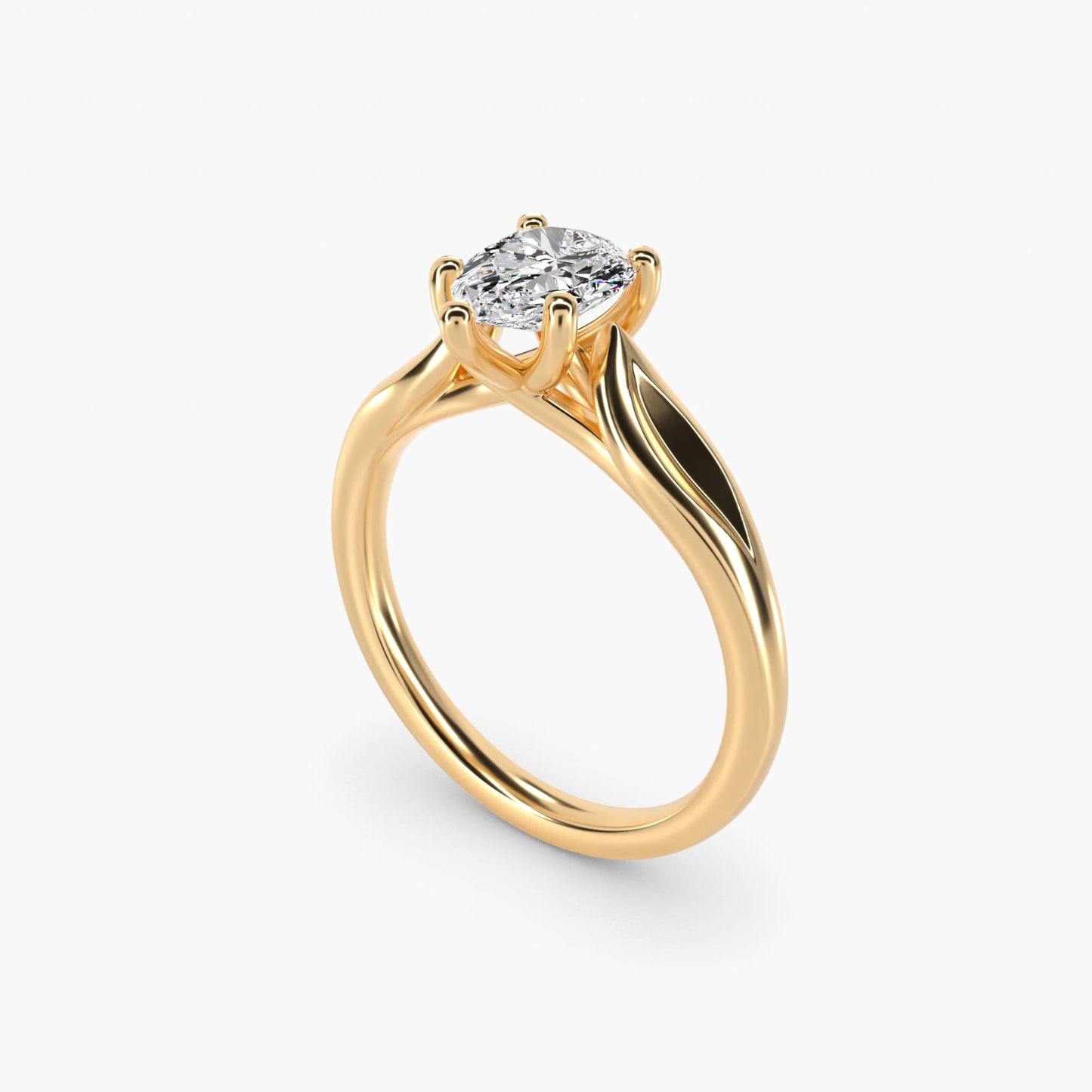 Leaf Solitaire Engagement Ring in 14k Yellow Gold - Pear Center