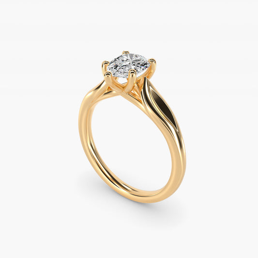 Leaf Solitaire Engagement Ring in 14k Yellow Gold - Pear Center