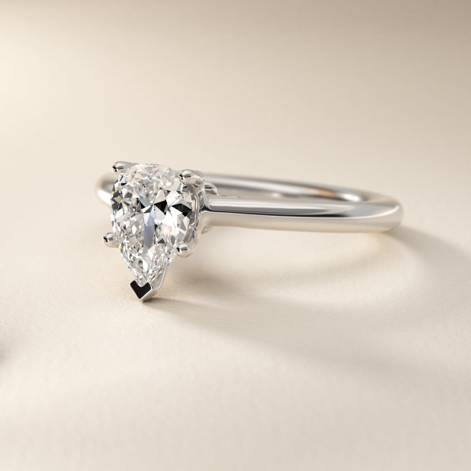 Leaf Solitaire Plus Diamond Engagement Ring in Platinum - Pear Center