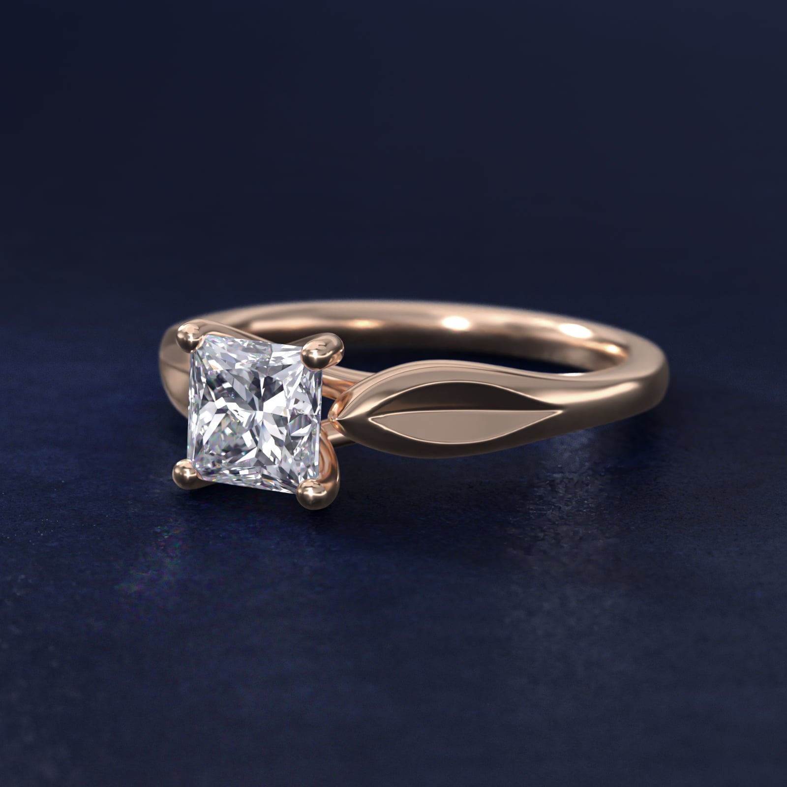 Leaf Solitaire Engagement Ring in 14k Rose Gold - Princess Center