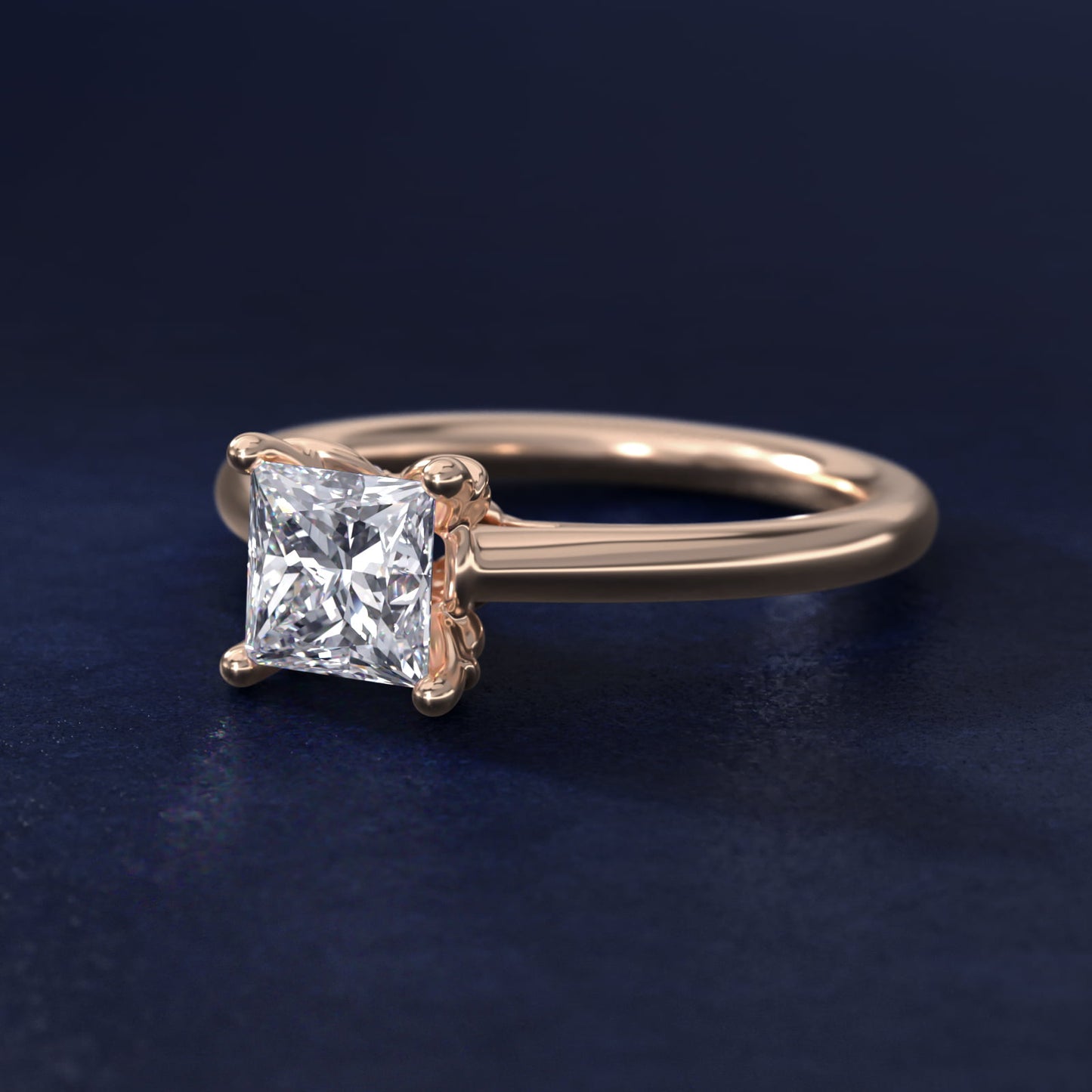 Leaf Solitaire Plus Diamond Engagement Ring in 14k Rose Gold - Princess Center