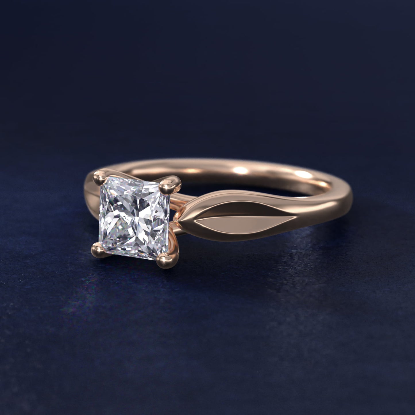 Leaf Solitaire Engagement Ring in 18k Rose Gold - Princess Center