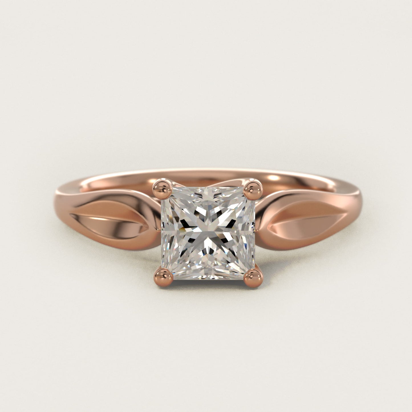Leaf Solitaire Engagement Ring in 14k Rose Gold - Princess Center