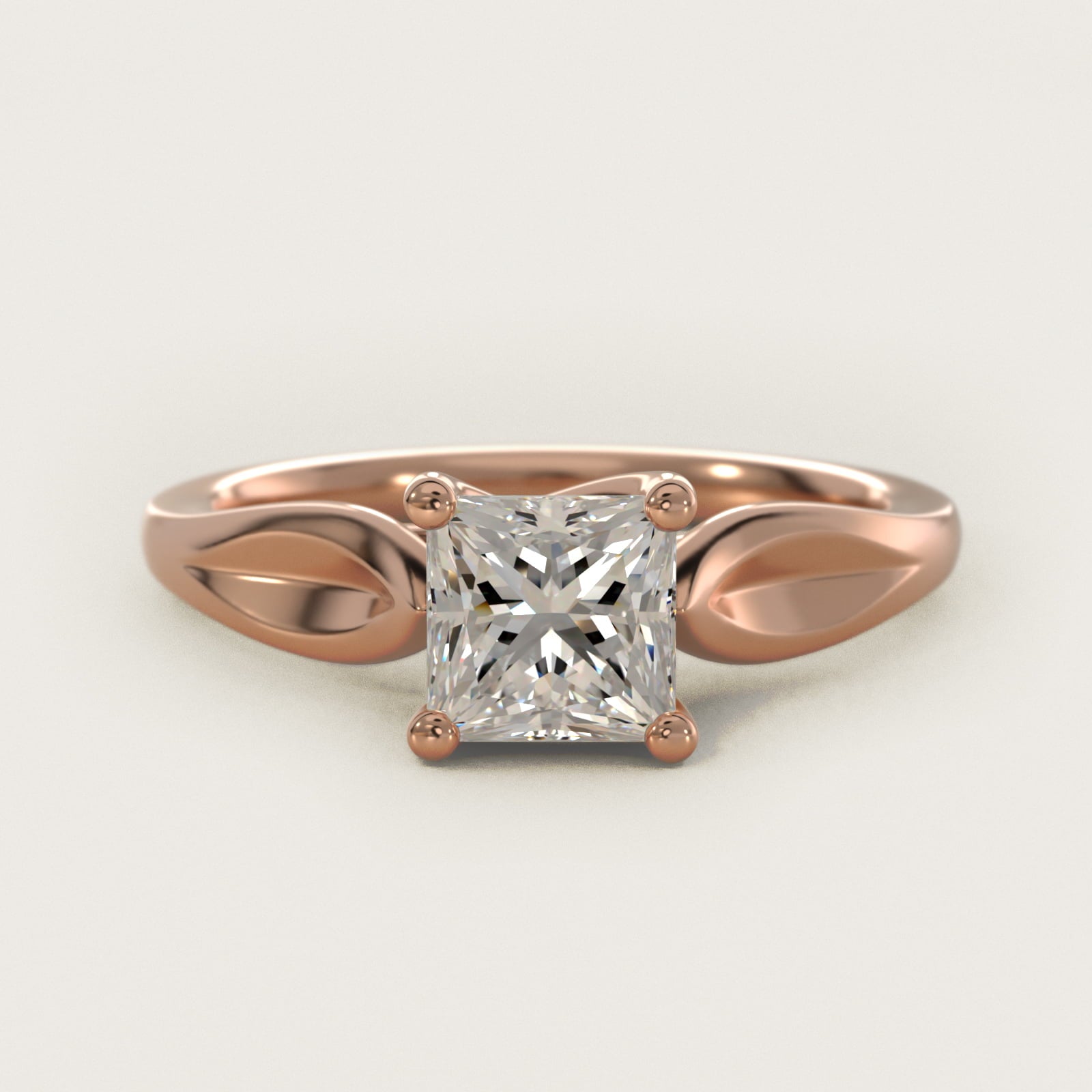 Leaf Solitaire Engagement Ring in 14k Rose Gold - Princess Center