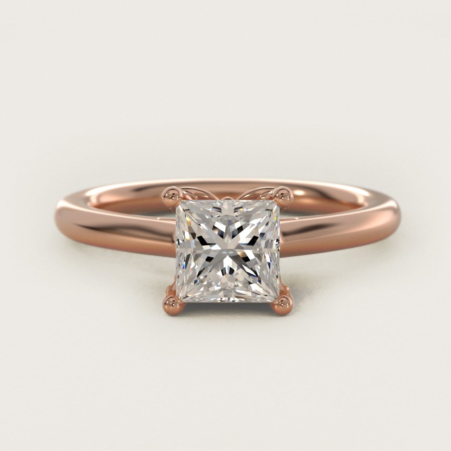 Leaf Solitaire Plus Diamond Engagement Ring in 14k Rose Gold - Princess Center
