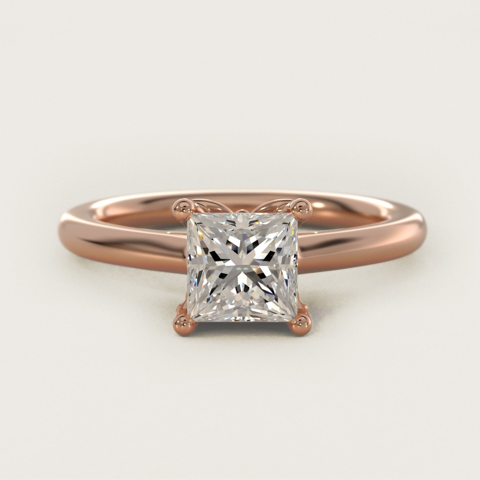 Leaf Solitaire Plus Diamond Engagement Ring in 18k Rose Gold - Princess Center