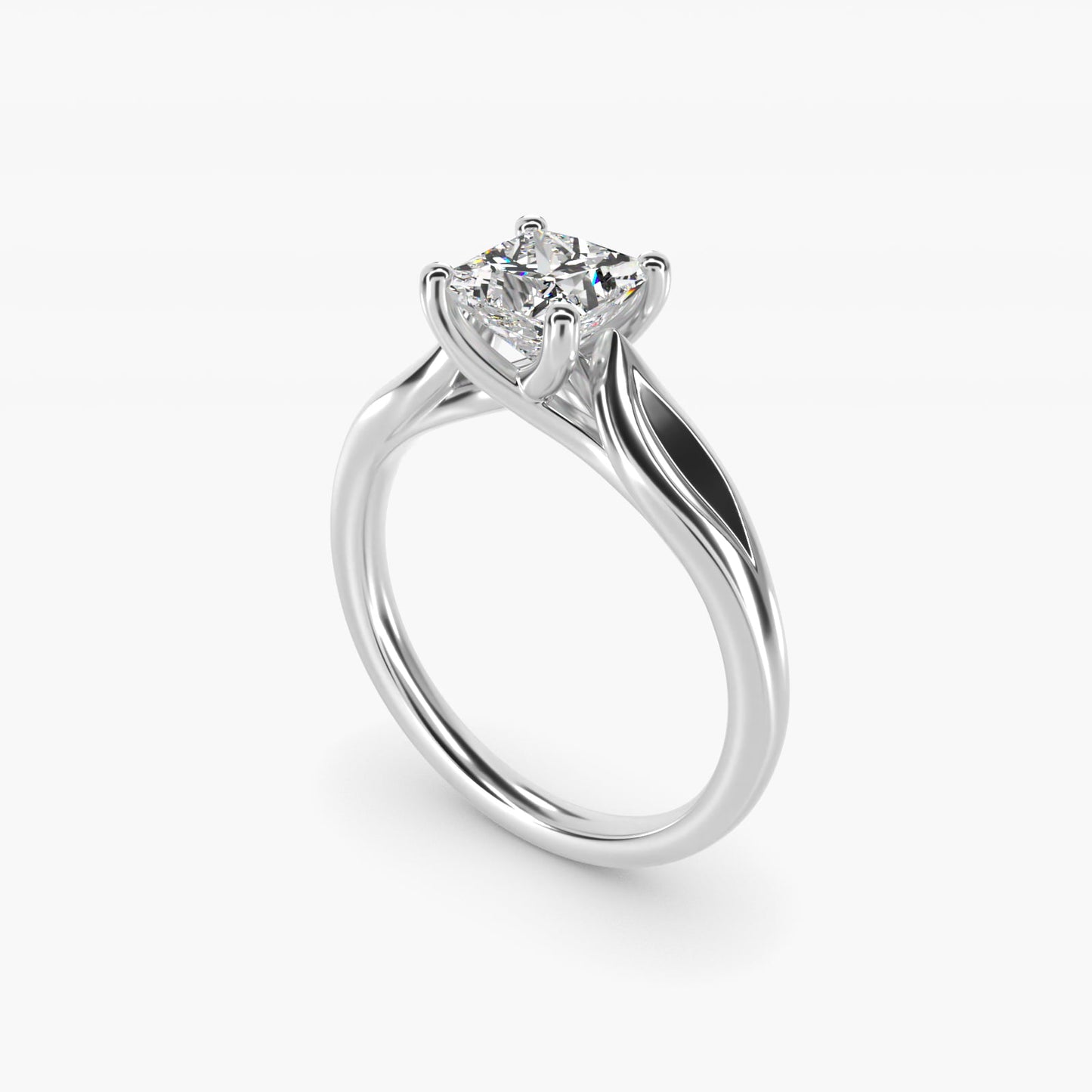 Leaf Solitaire Engagement Ring in 14k White Gold - Princess Center