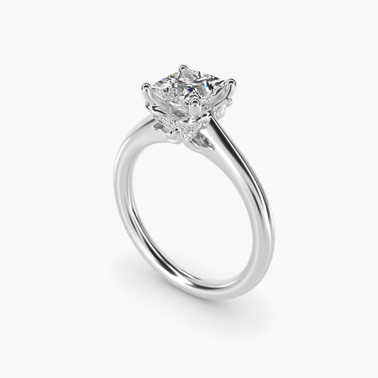 Leaf Solitaire Plus Diamond Engagement Ring in 18k White Gold - Princess Center