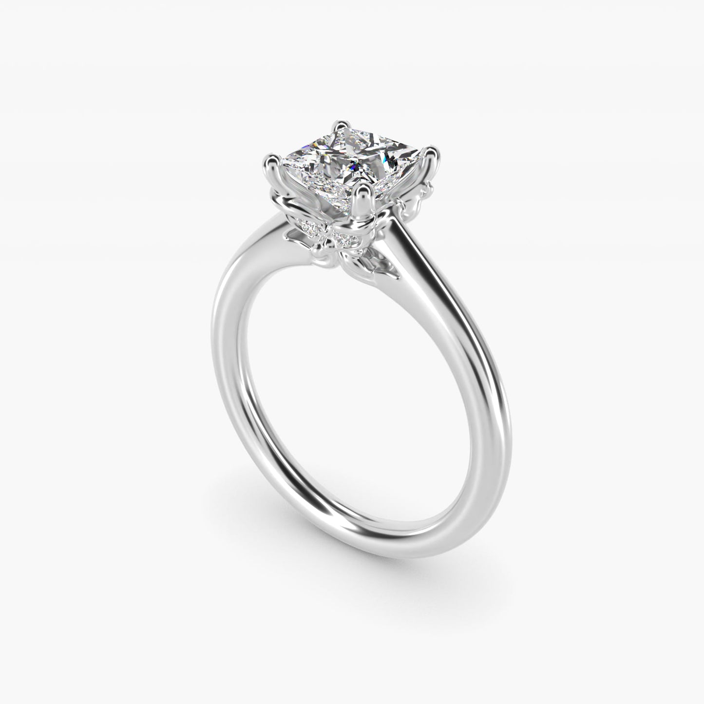 Leaf Solitaire Plus Diamond Engagement Ring in 14k White Gold - Princess Center
