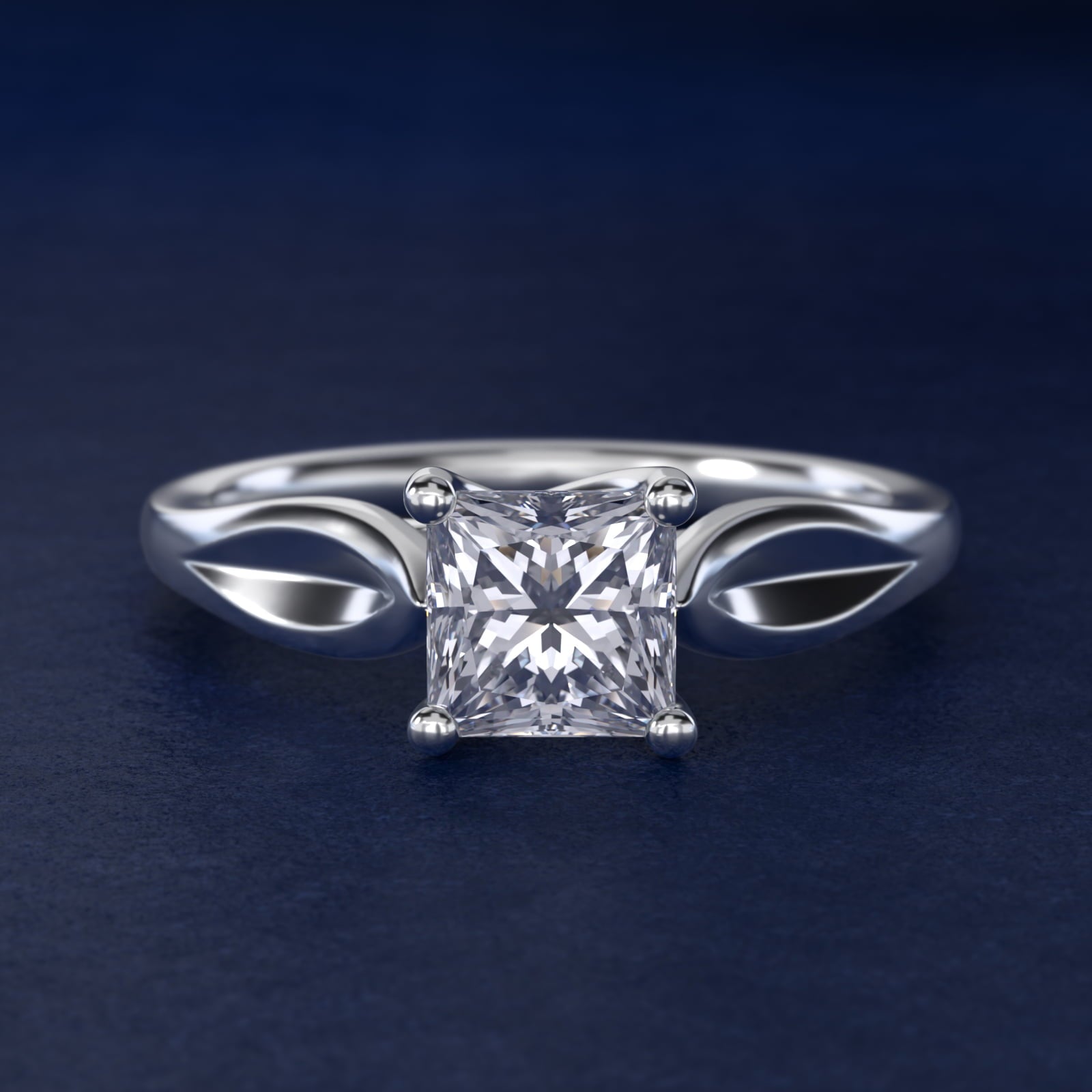 Leaf Solitaire Engagement Ring in 14k White Gold - Princess Center