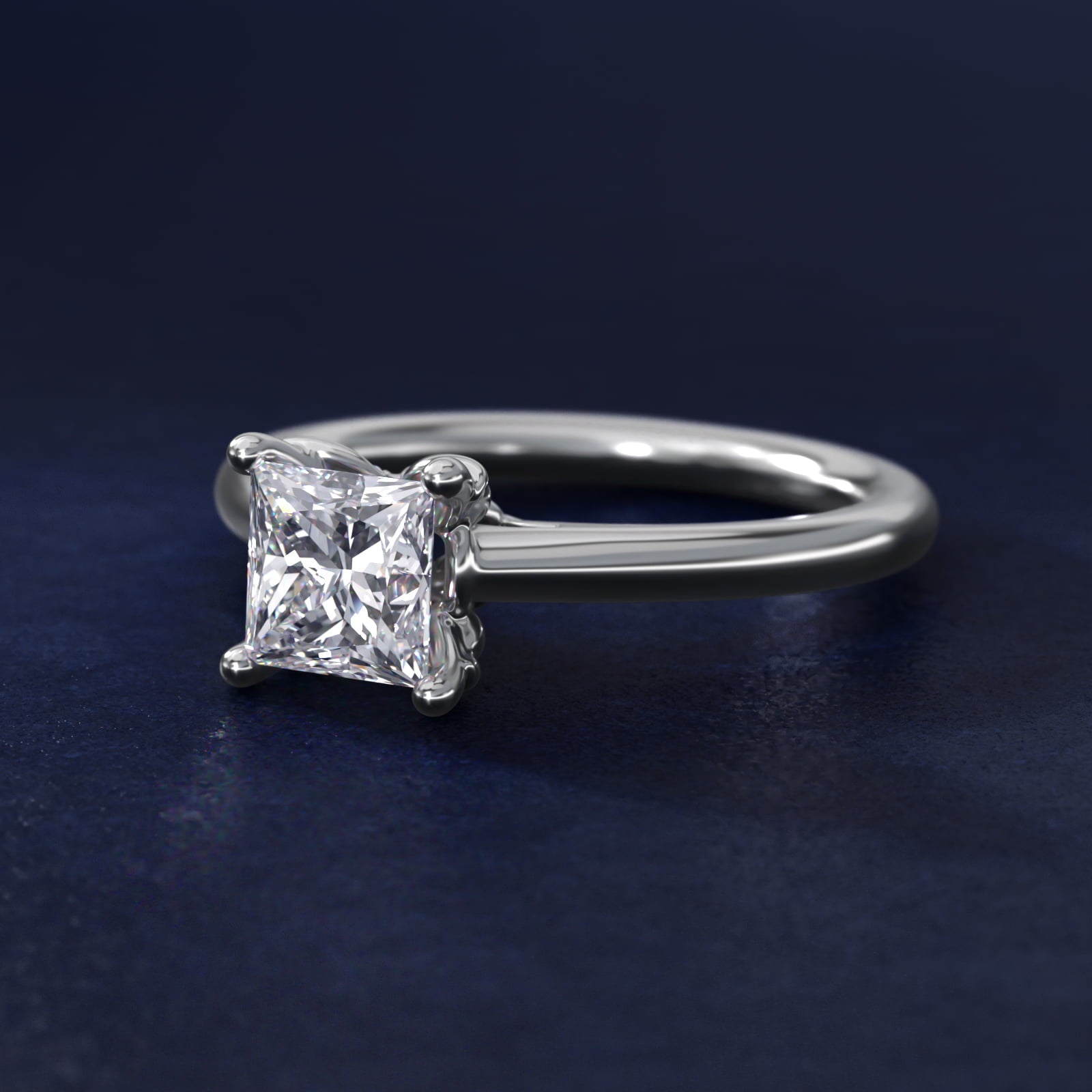Leaf Solitaire Plus Diamond Engagement Ring in 14k White Gold - Princess Center