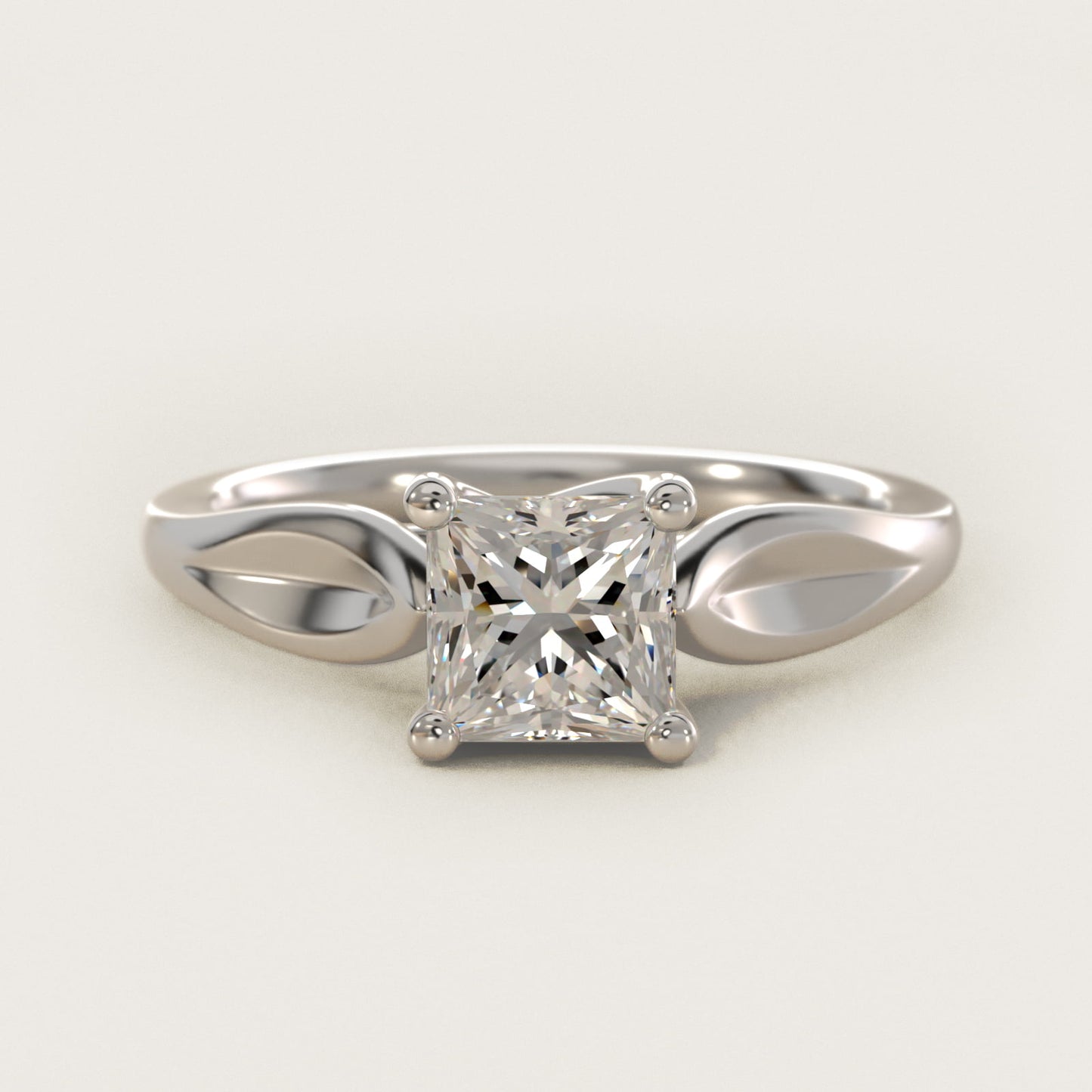 Leaf Solitaire Engagement Ring in 18k White Gold - Princess Center