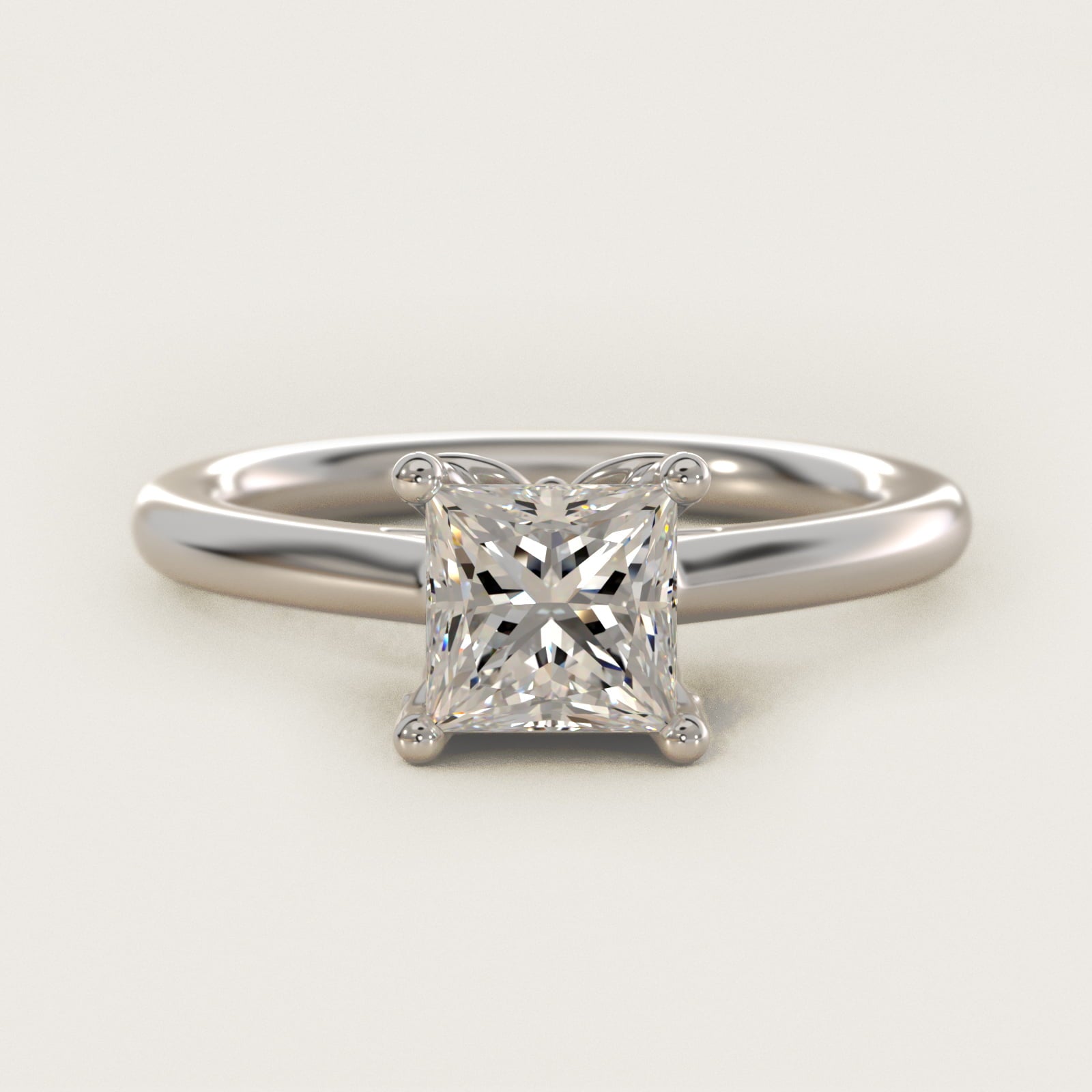 Leaf Solitaire Plus Diamond Engagement Ring in 14k White Gold - Princess Center
