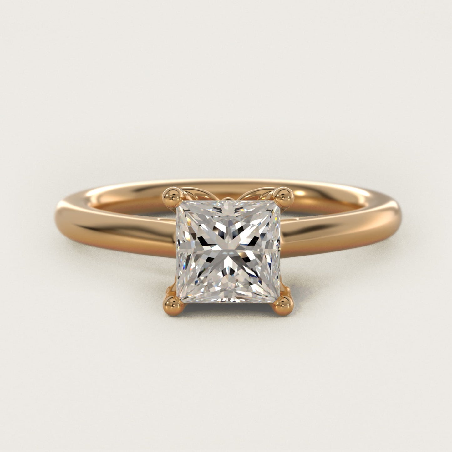 Leaf Solitaire Plus Diamond Engagement Ring in 18k Yellow Gold - Princess Center