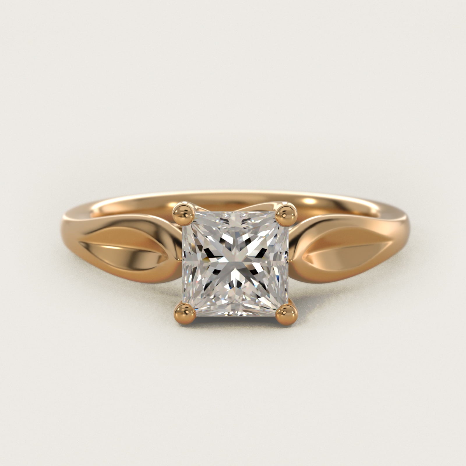 Leaf Solitaire Engagement Ring in 18k Yellow Gold - Princess Center
