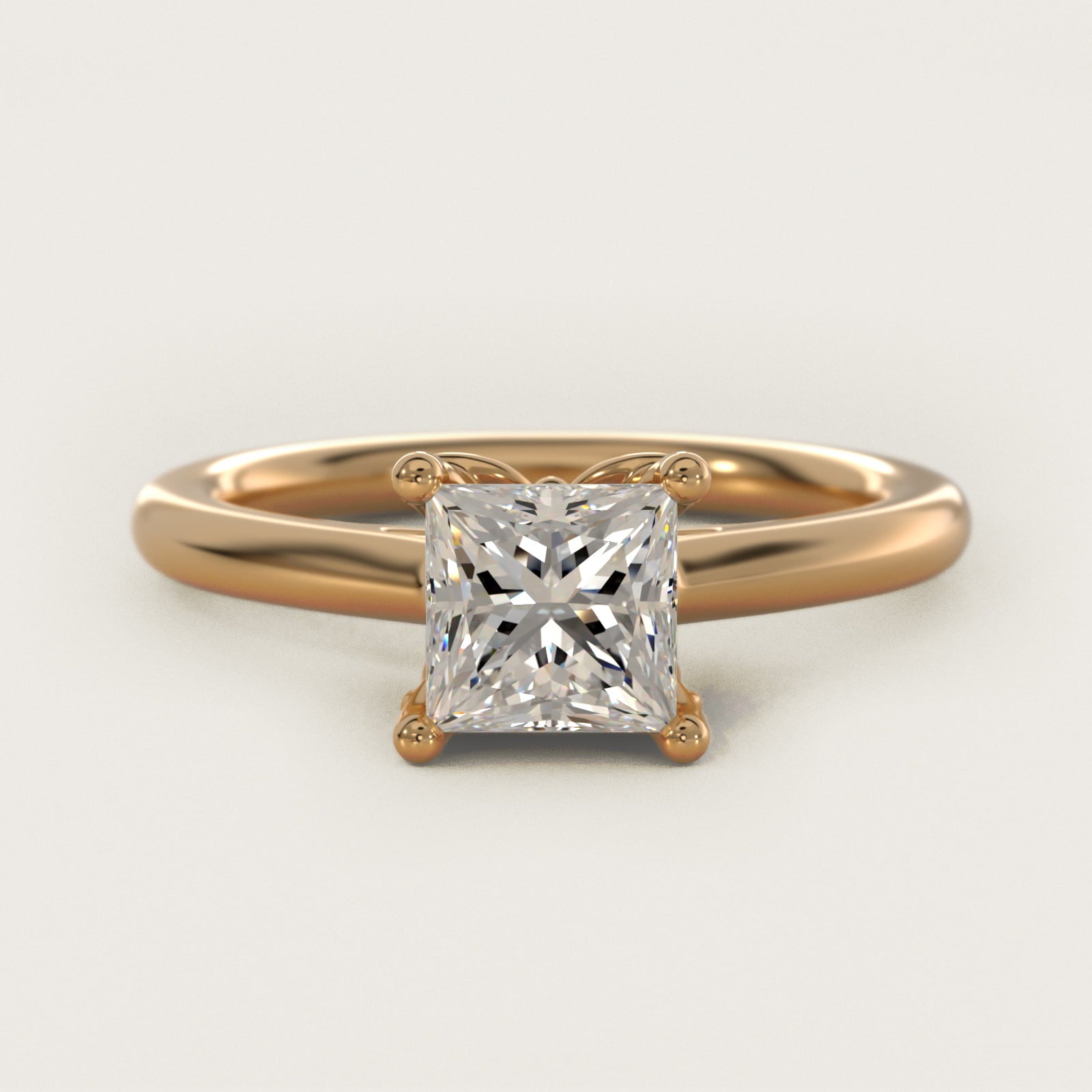 Leaf Solitaire Plus Diamond Engagement Ring in 14k Yellow Gold - Princess Center