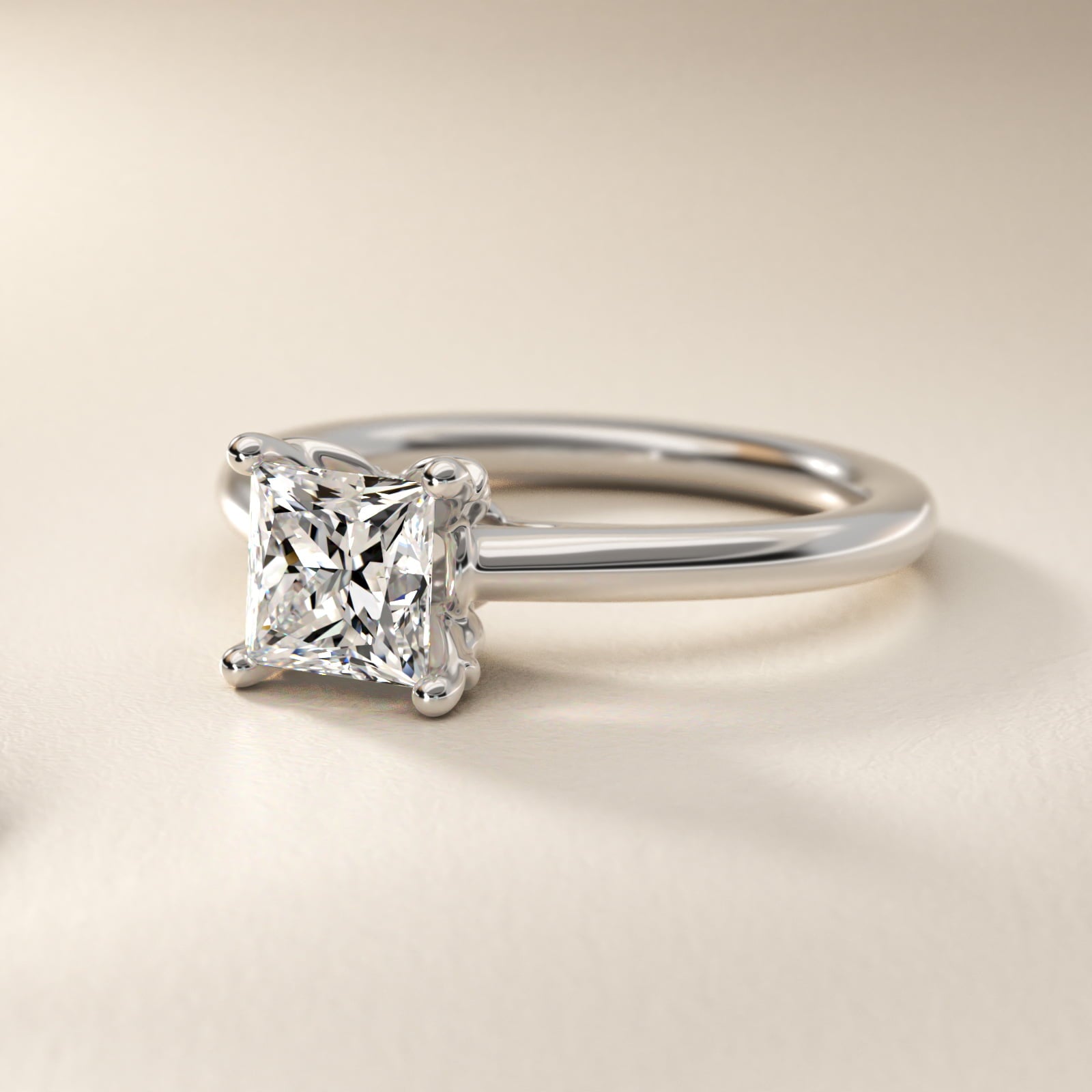 Leaf Solitaire Plus Diamond Engagement Ring in Platinum - Princess Center