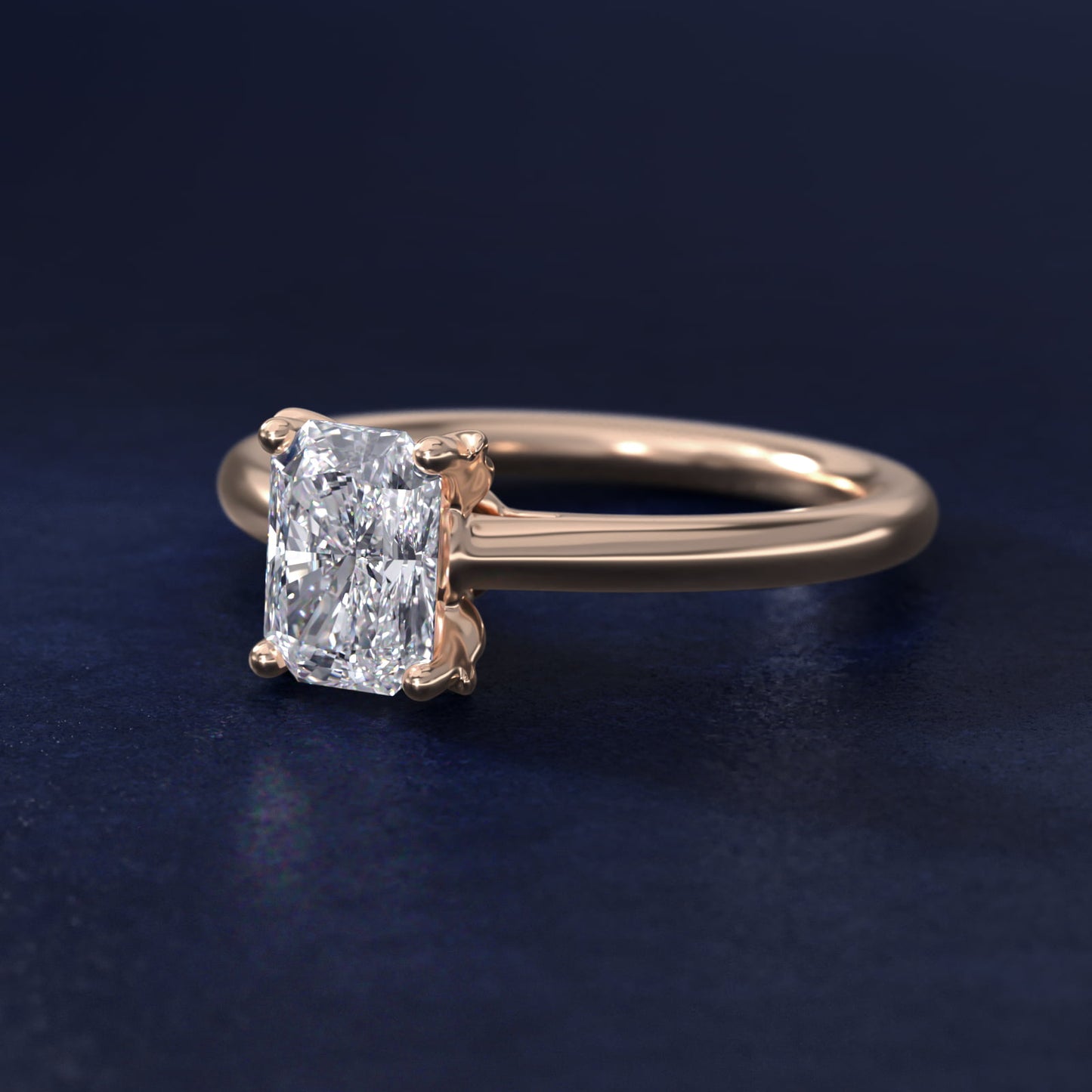 Leaf Solitaire Plus Diamond Engagement Ring in 18k Rose Gold - Radiant Center
