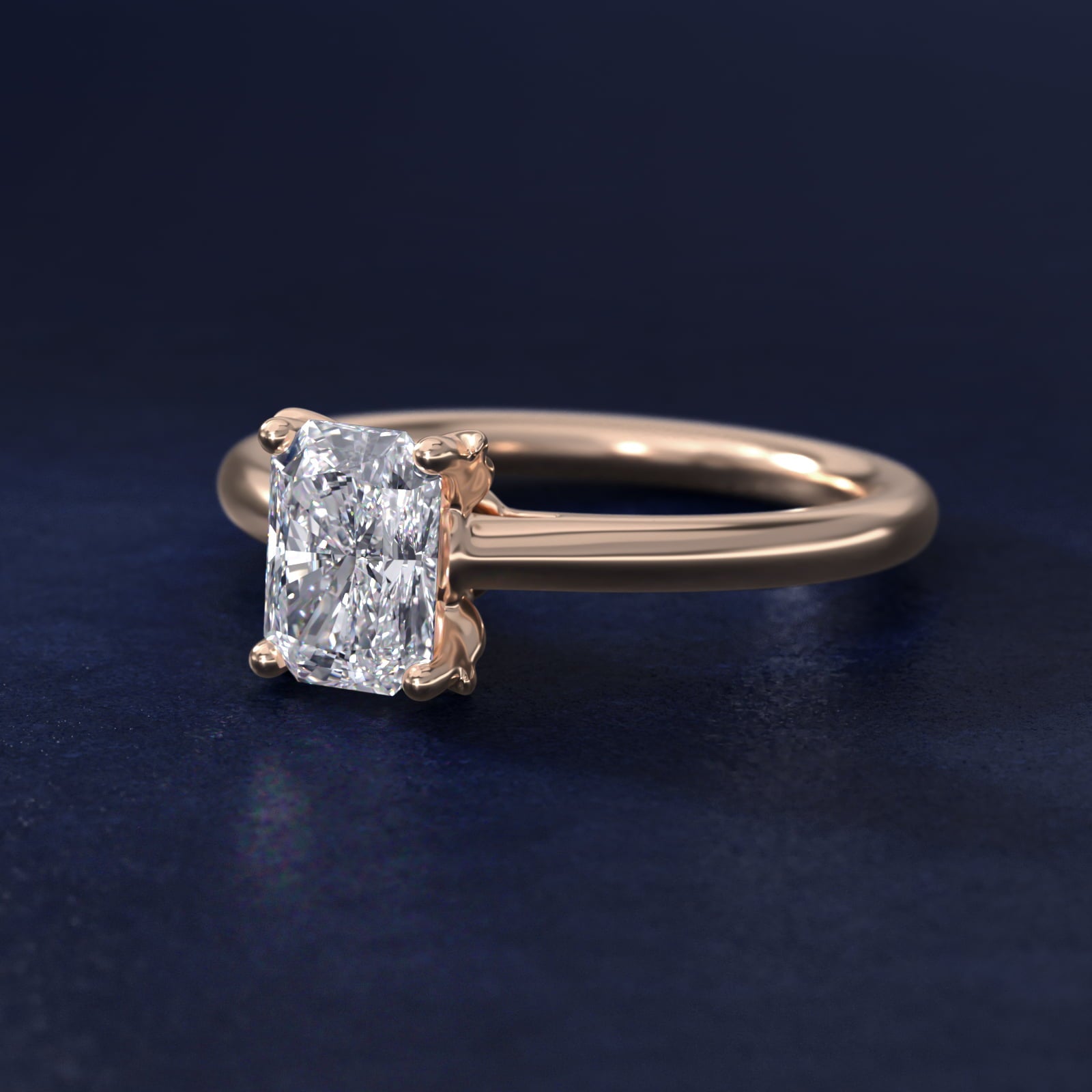 Leaf Solitaire Plus Diamond Engagement Ring in 18k Rose Gold - Radiant Center