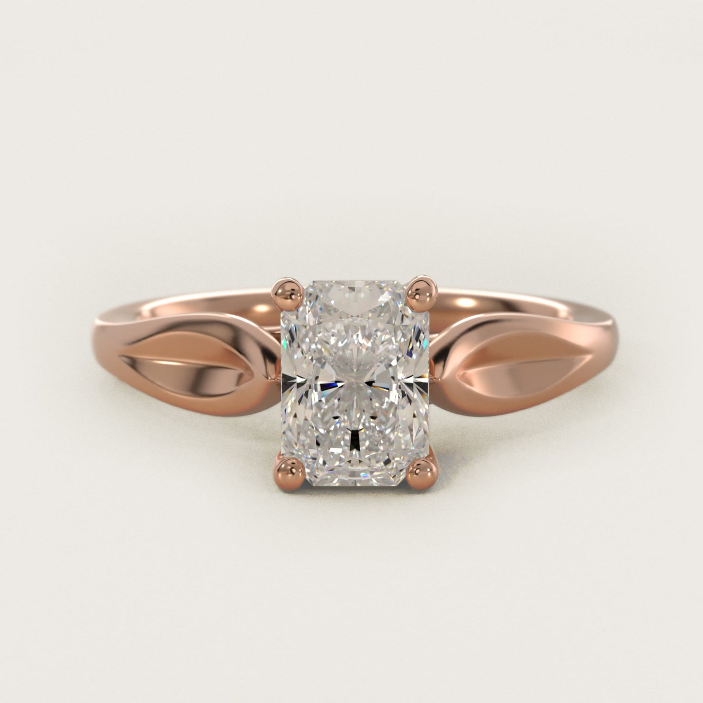 Leaf Solitaire Engagement Ring in 14k Rose Gold - Radiant Center