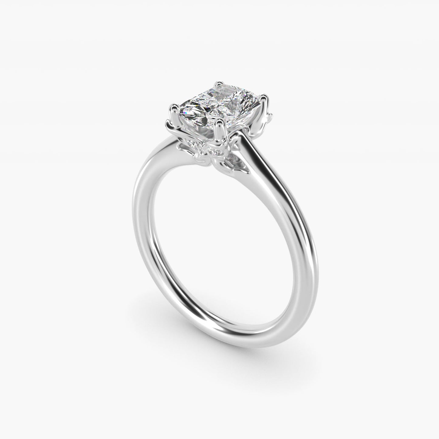 Leaf Solitaire Plus Diamond Engagement Ring in 14k White Gold - Radiant Center
