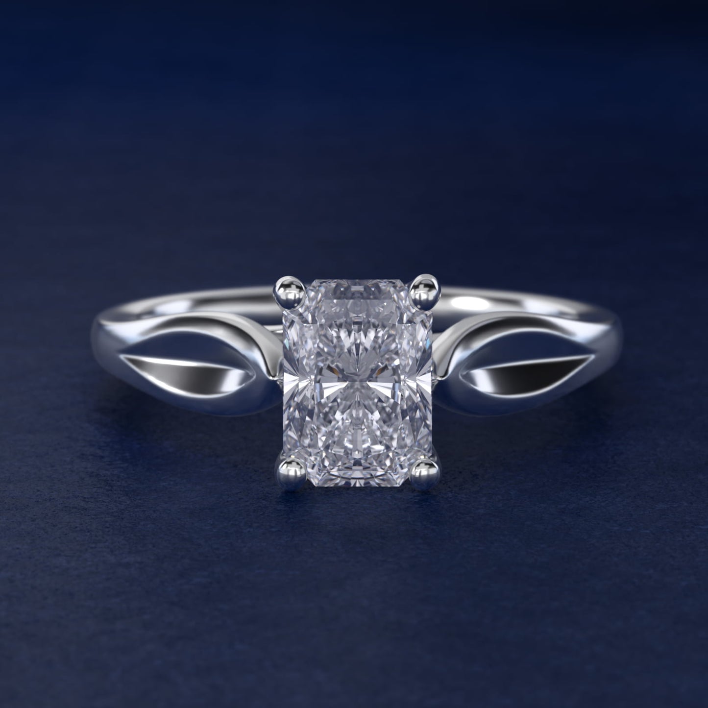 Leaf Solitaire Engagement Ring in 18k White Gold - Radiant Center
