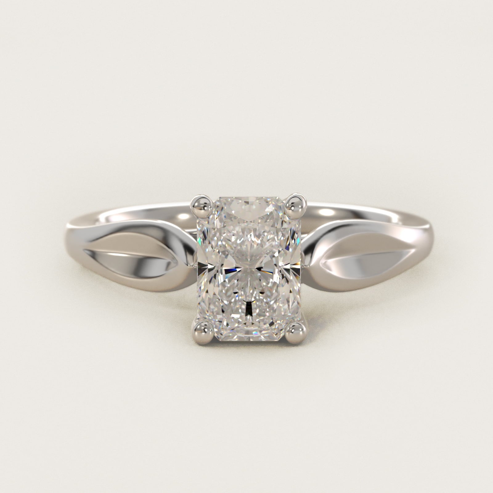 Leaf Solitaire Engagement Ring in 18k White Gold - Radiant Center