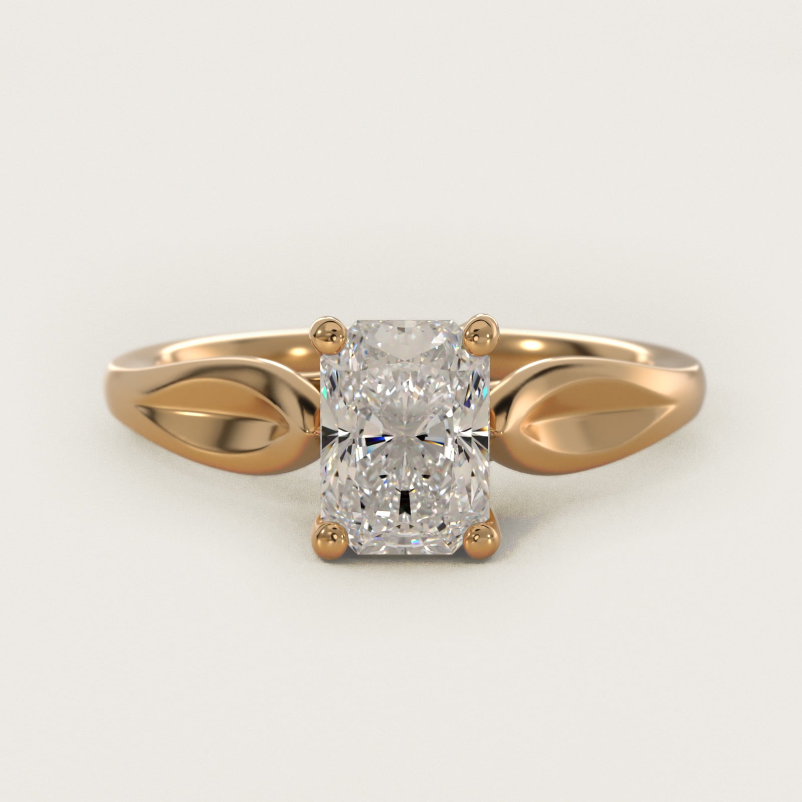 Leaf Solitaire Engagement Ring in 14k Yellow Gold - Radiant Center