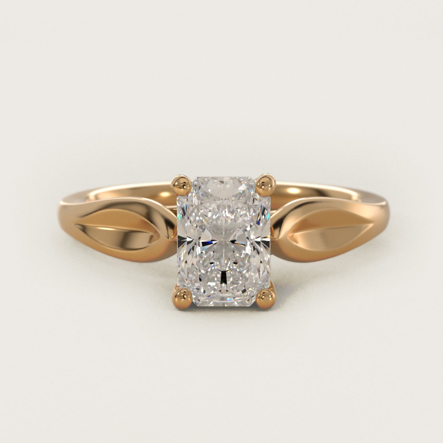 Leaf Solitaire Engagement Ring in 18k Yellow Gold - Radiant Center