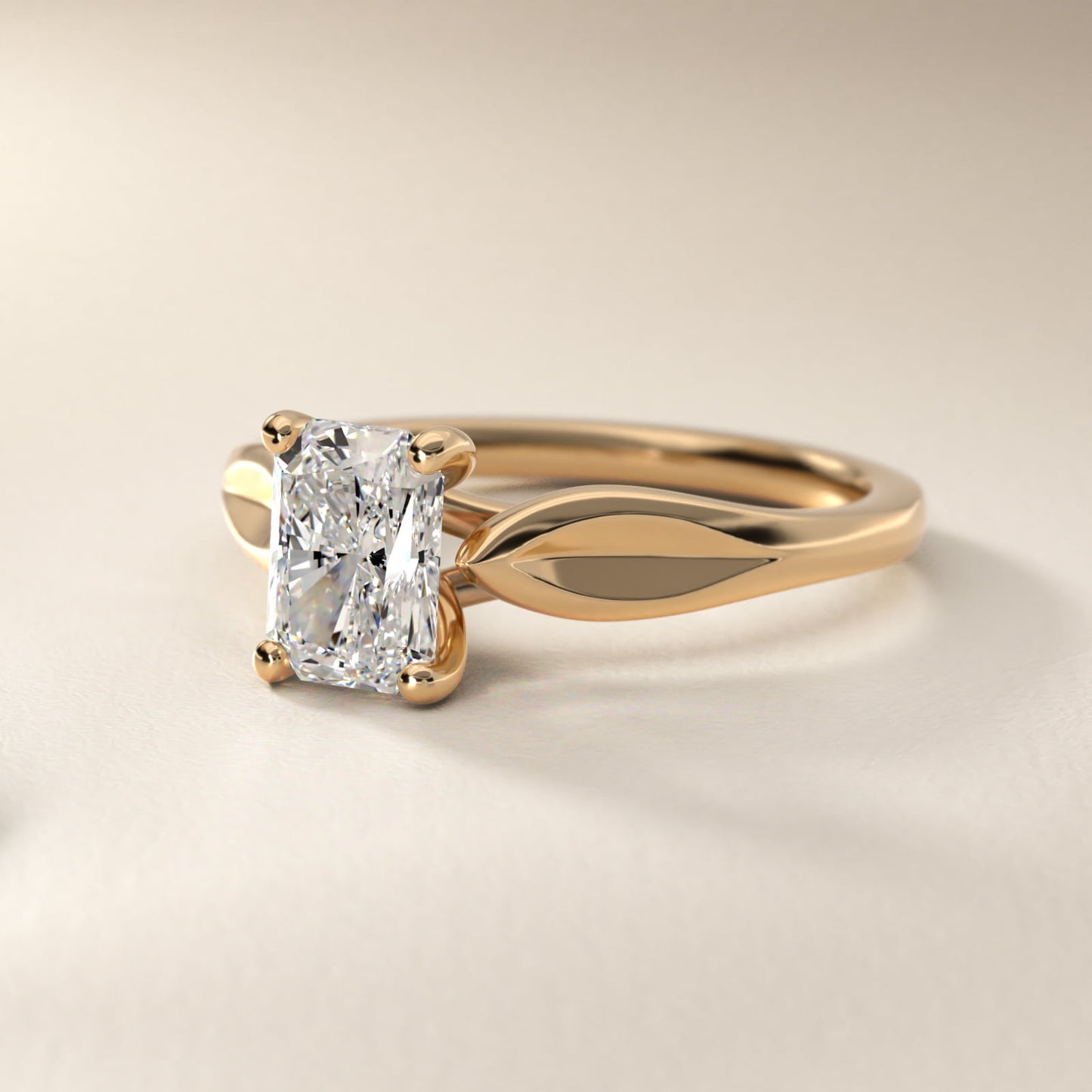 Leaf Solitaire Engagement Ring in 14k Yellow Gold - Radiant Center
