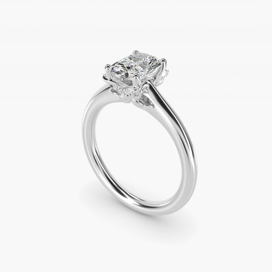 Leaf Solitaire Plus Diamond Engagement Ring in Platinum - Radiant Center