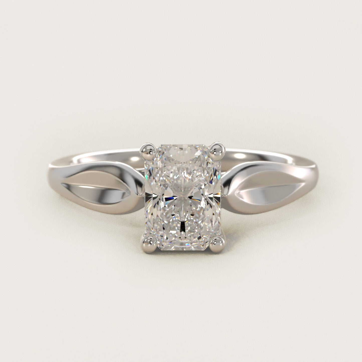 Leaf Solitaire Engagement Ring in Platinum - Radiant Center
