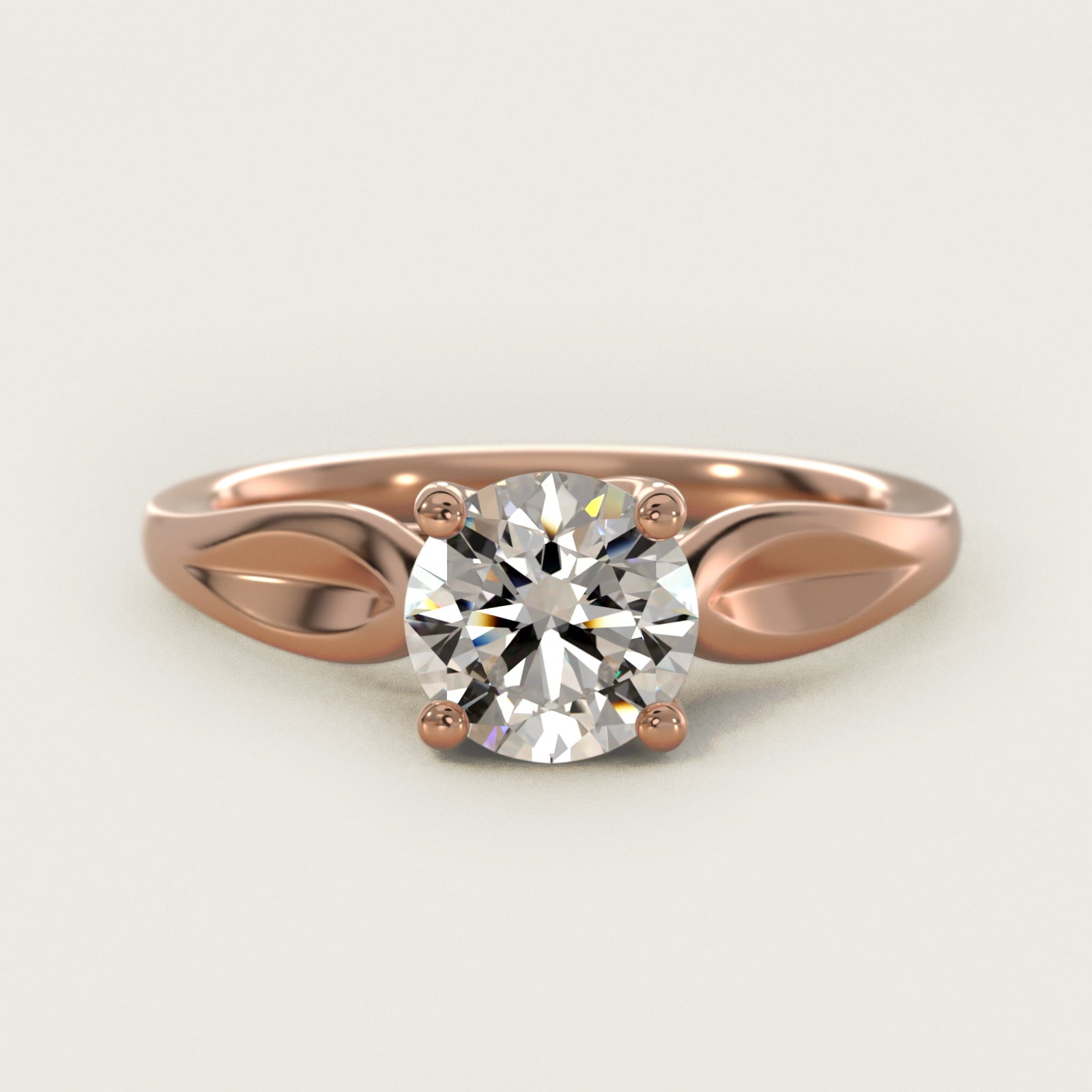 Leaf Solitaire Engagement Ring in 14k Rose Gold - Round Center