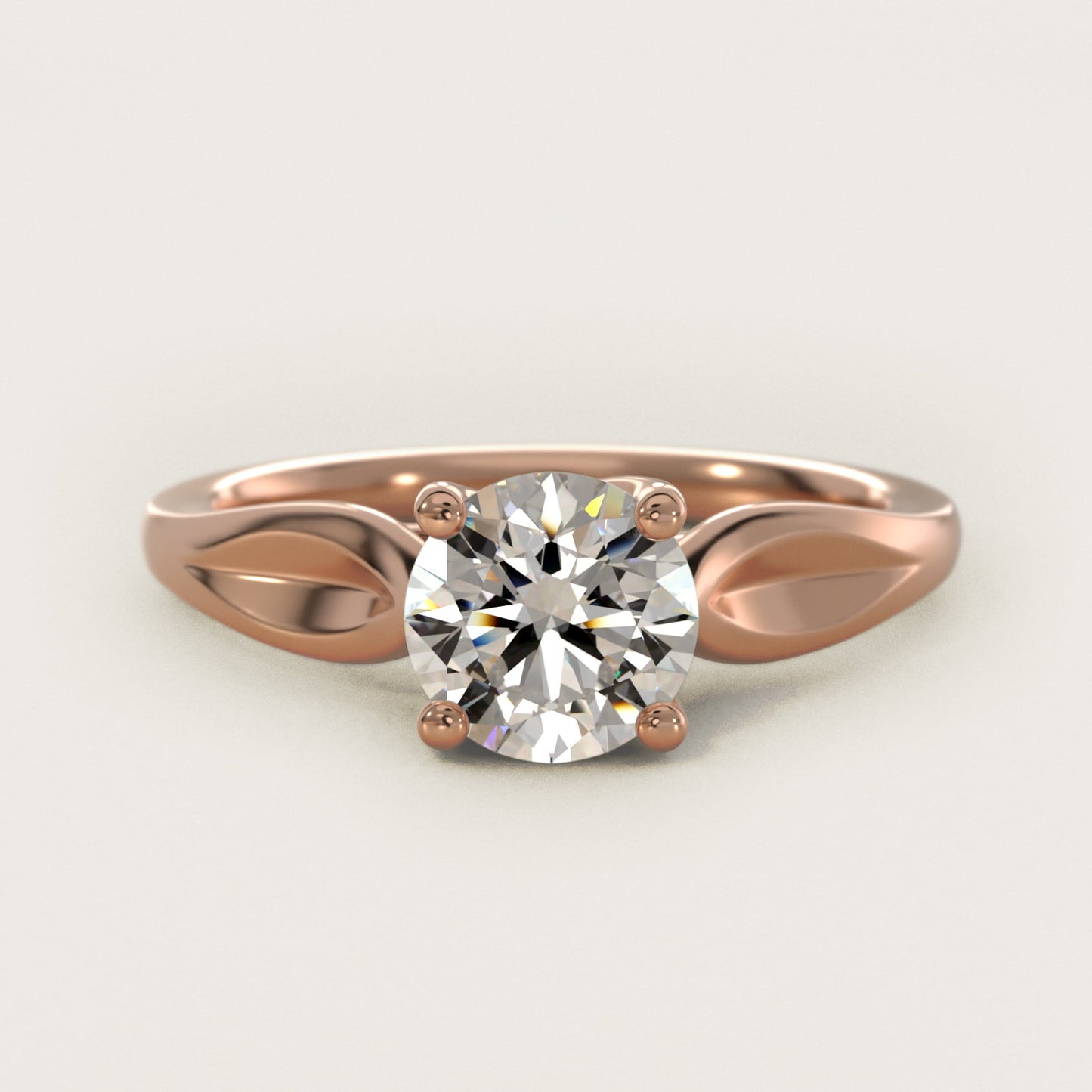 Leaf Solitaire Engagement Ring in 18k Rose Gold - Round Center