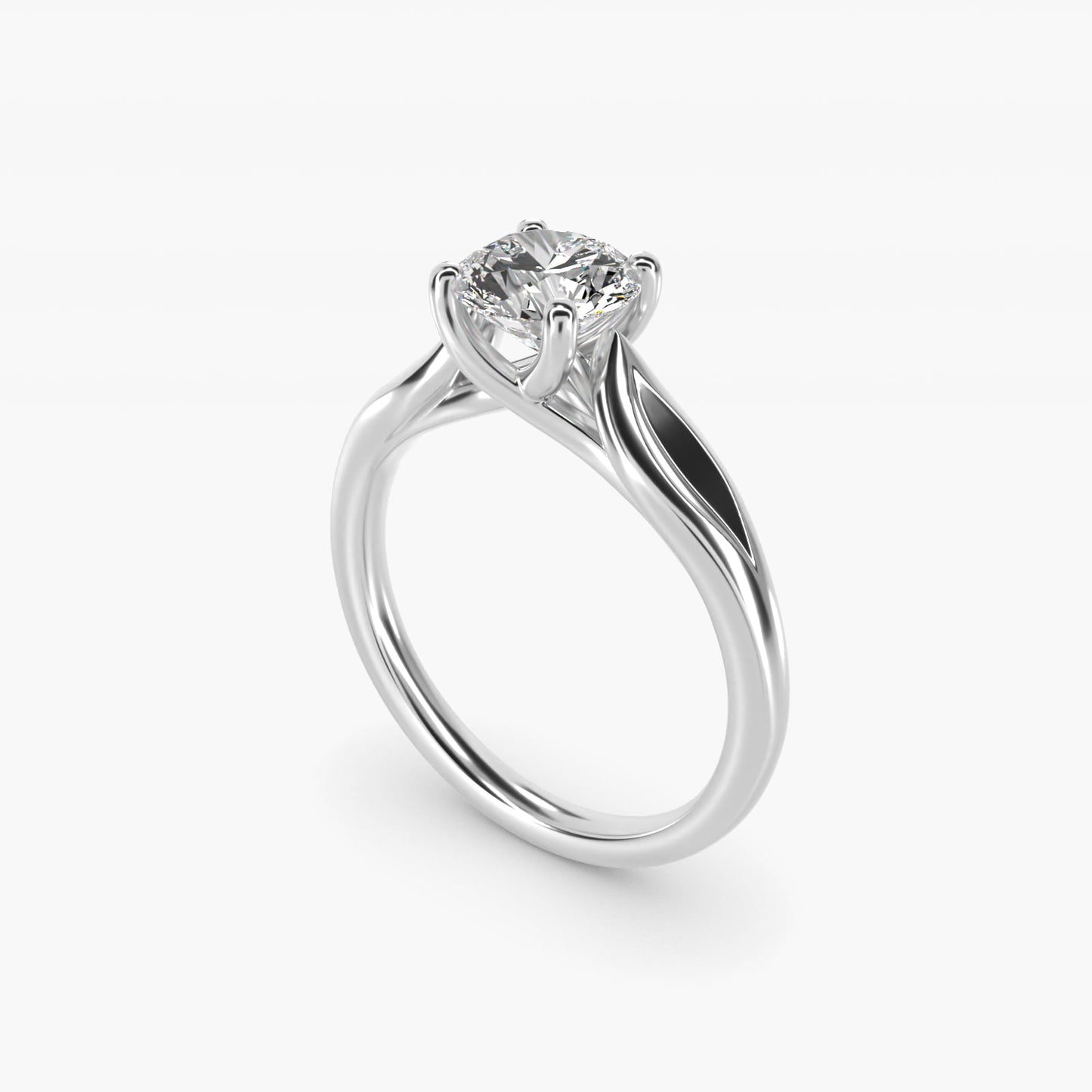 Leaf Solitaire Engagement Ring in 14k White Gold - Round Center