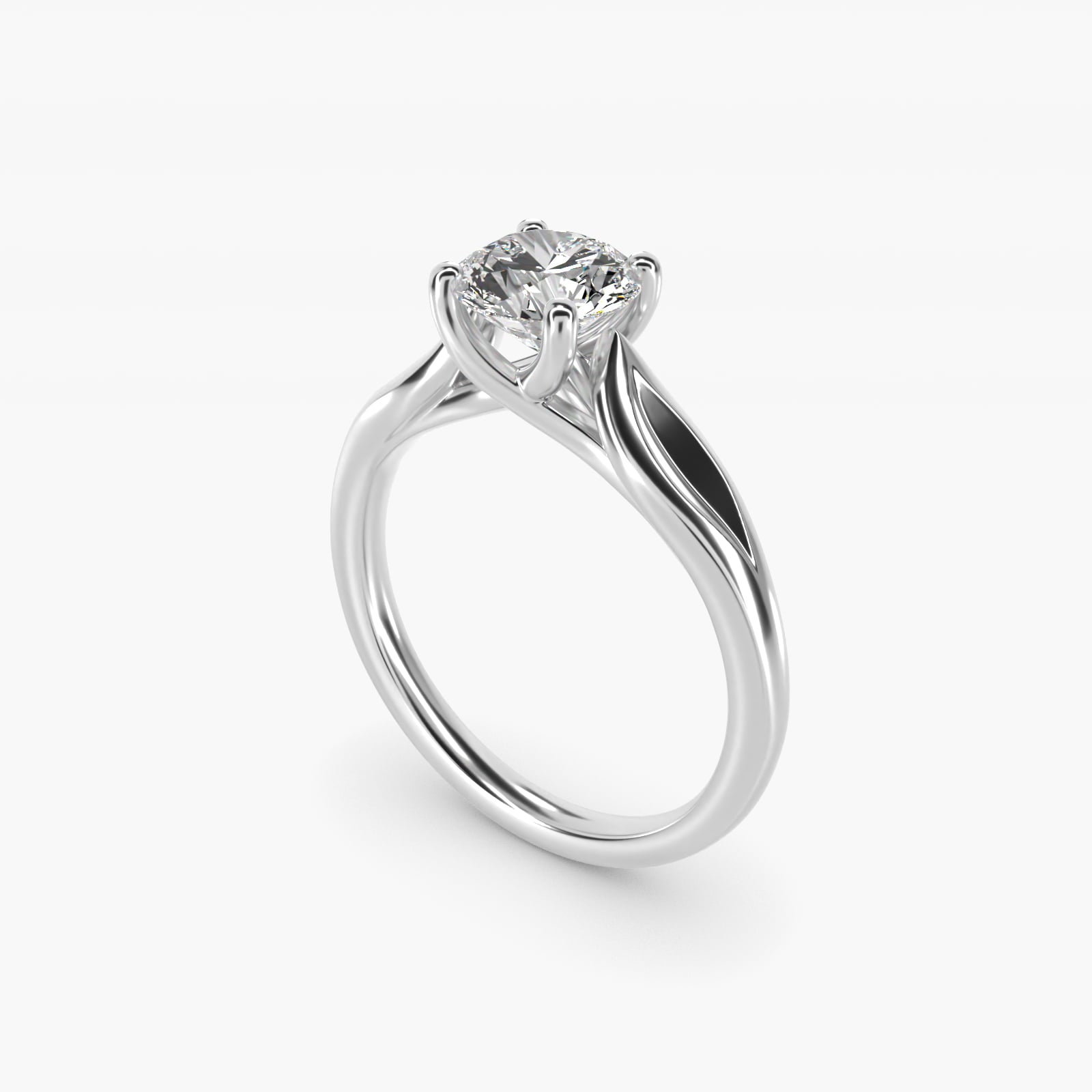 Leaf Solitaire Engagement Ring in 14k White Gold - Round Center