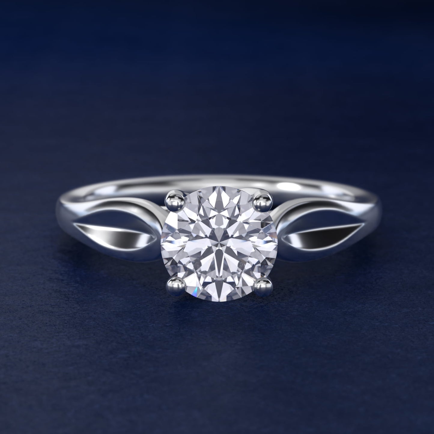 Leaf Solitaire Engagement Ring in 18k White Gold - Round Center