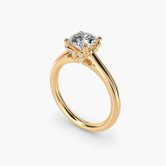 Leaf Solitaire Plus Diamond Engagement Ring in 14k Yellow Gold - Round Center