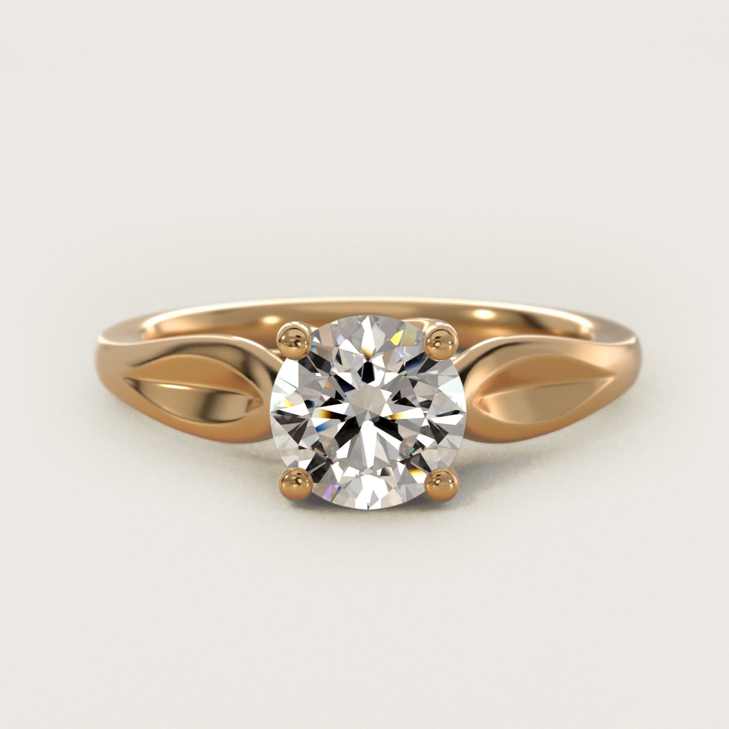 Leaf Solitaire Engagement Ring in 14k Yellow Gold - Round Center
