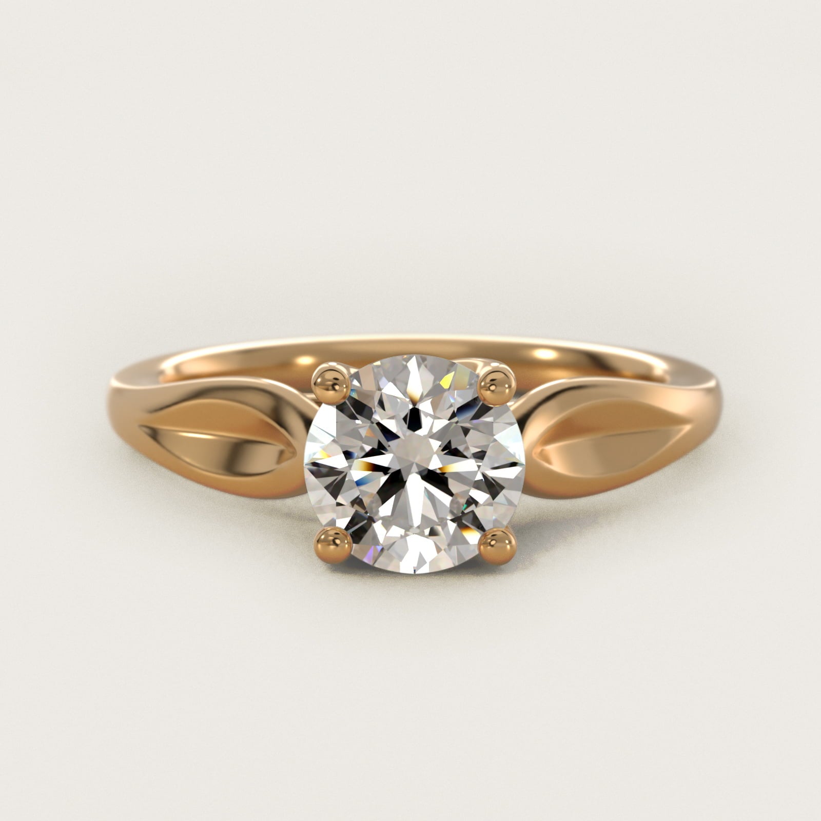 Leaf Solitaire Engagement Ring in 18k Yellow Gold - Round Center