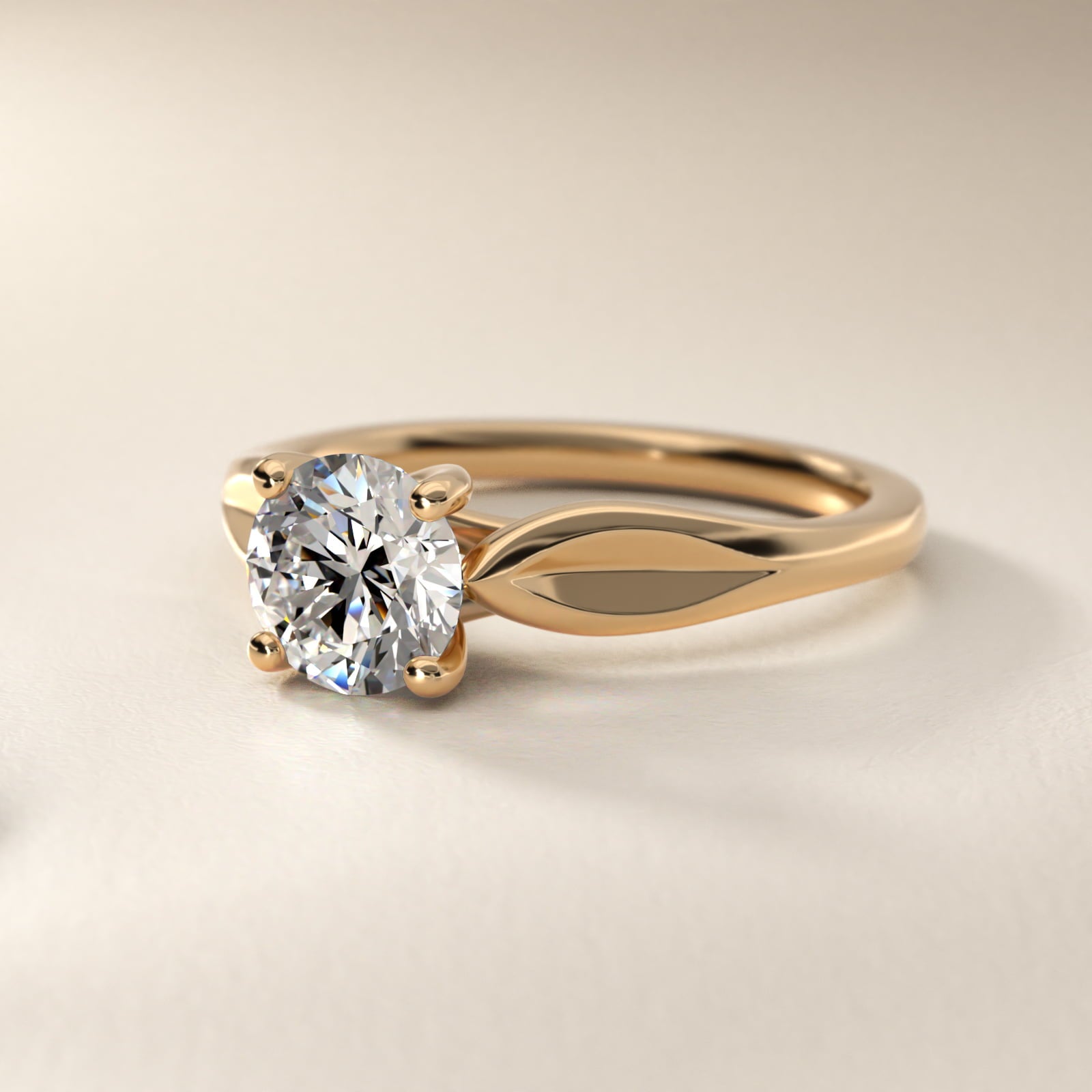Leaf Solitaire Engagement Ring in 14k Yellow Gold - Round Center