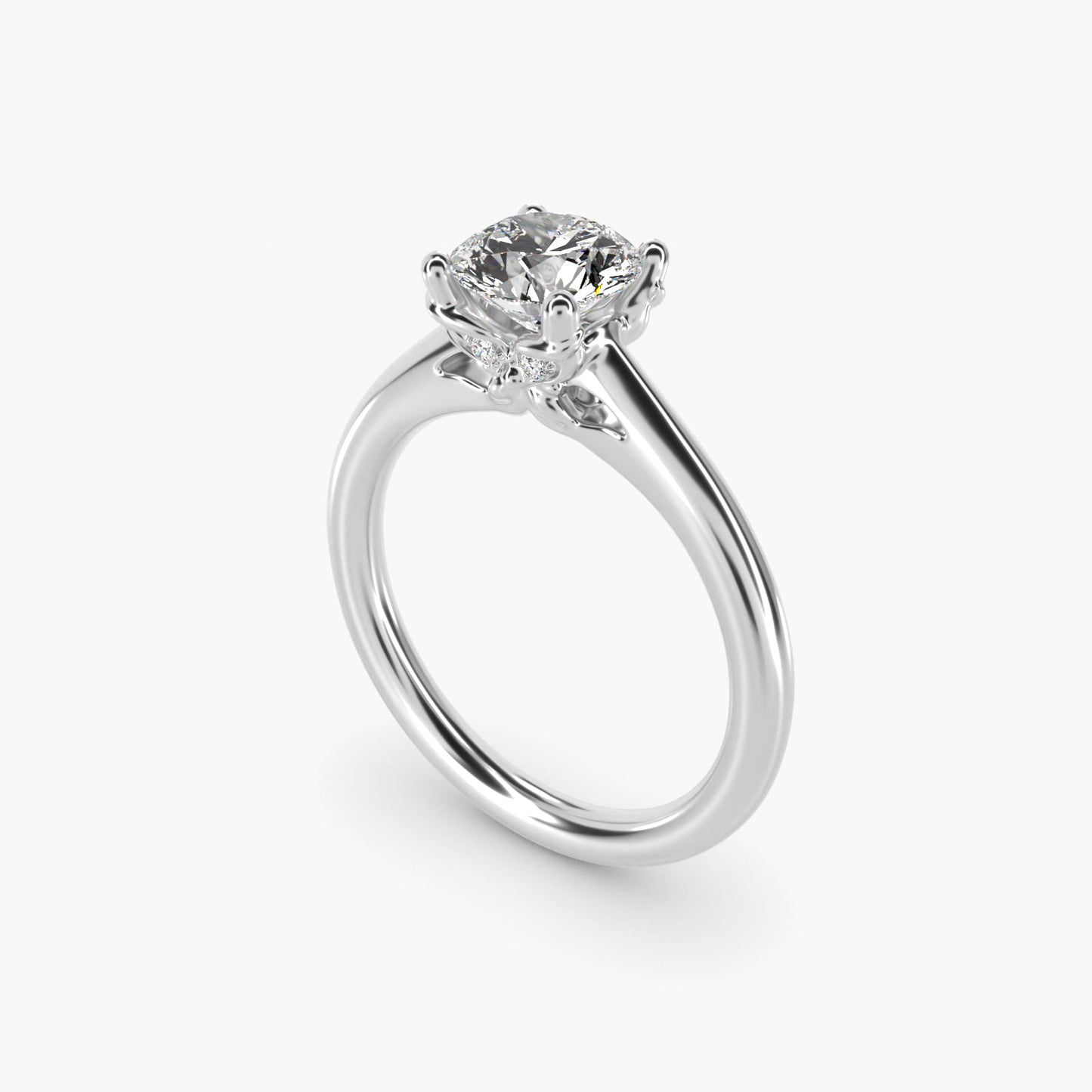 Leaf Solitaire Plus Diamond Engagement Ring in Platinum - Round Center