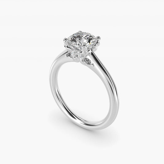 Leaf Solitaire Plus Diamond Engagement Ring in Platinum - Round Center