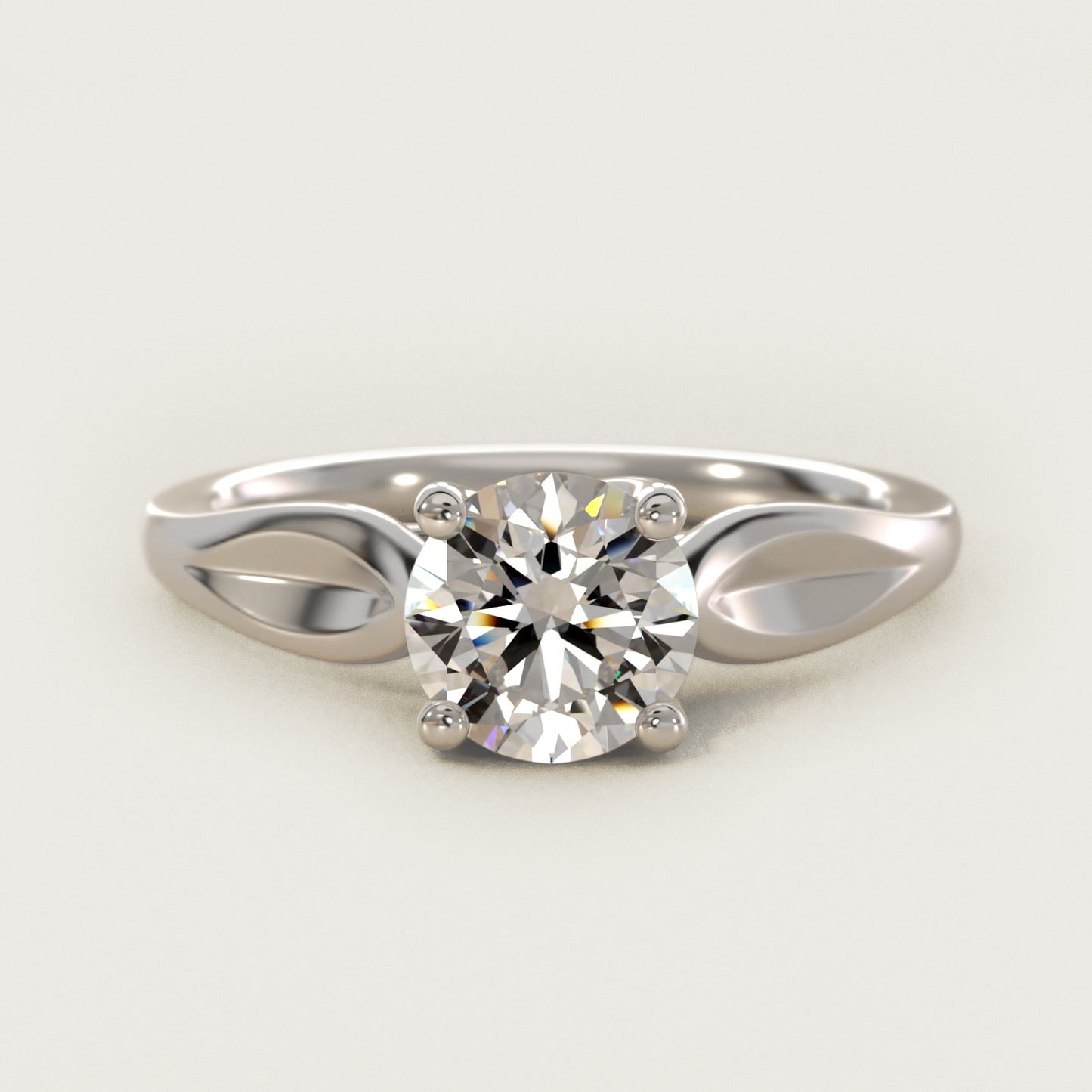 Leaf Solitaire Engagement Ring in Platinum - Round Center