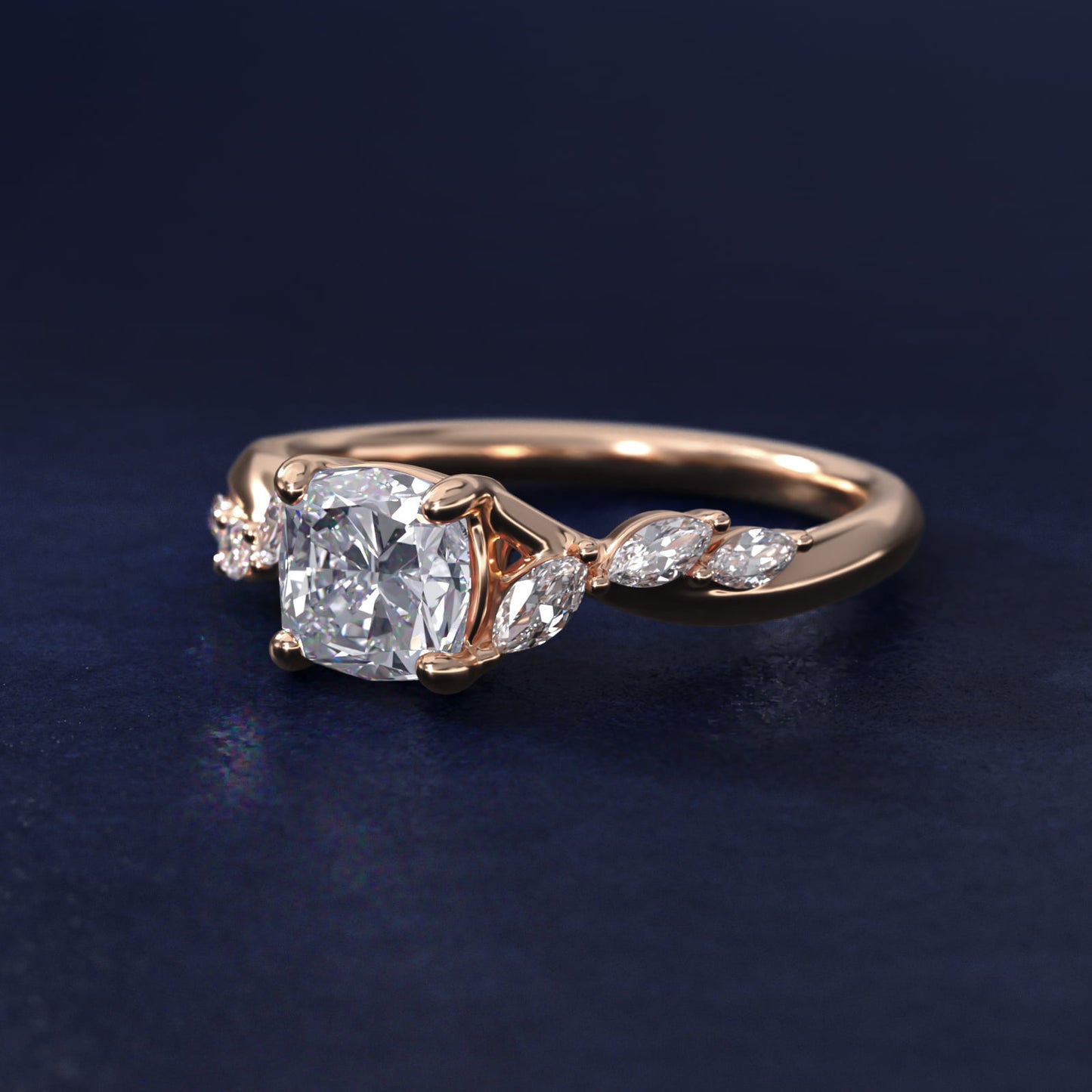 Leaf Vine Diamond Motif Side Stone Engagement Ring In 18k Rose Gold By James Allen - Cushion Center